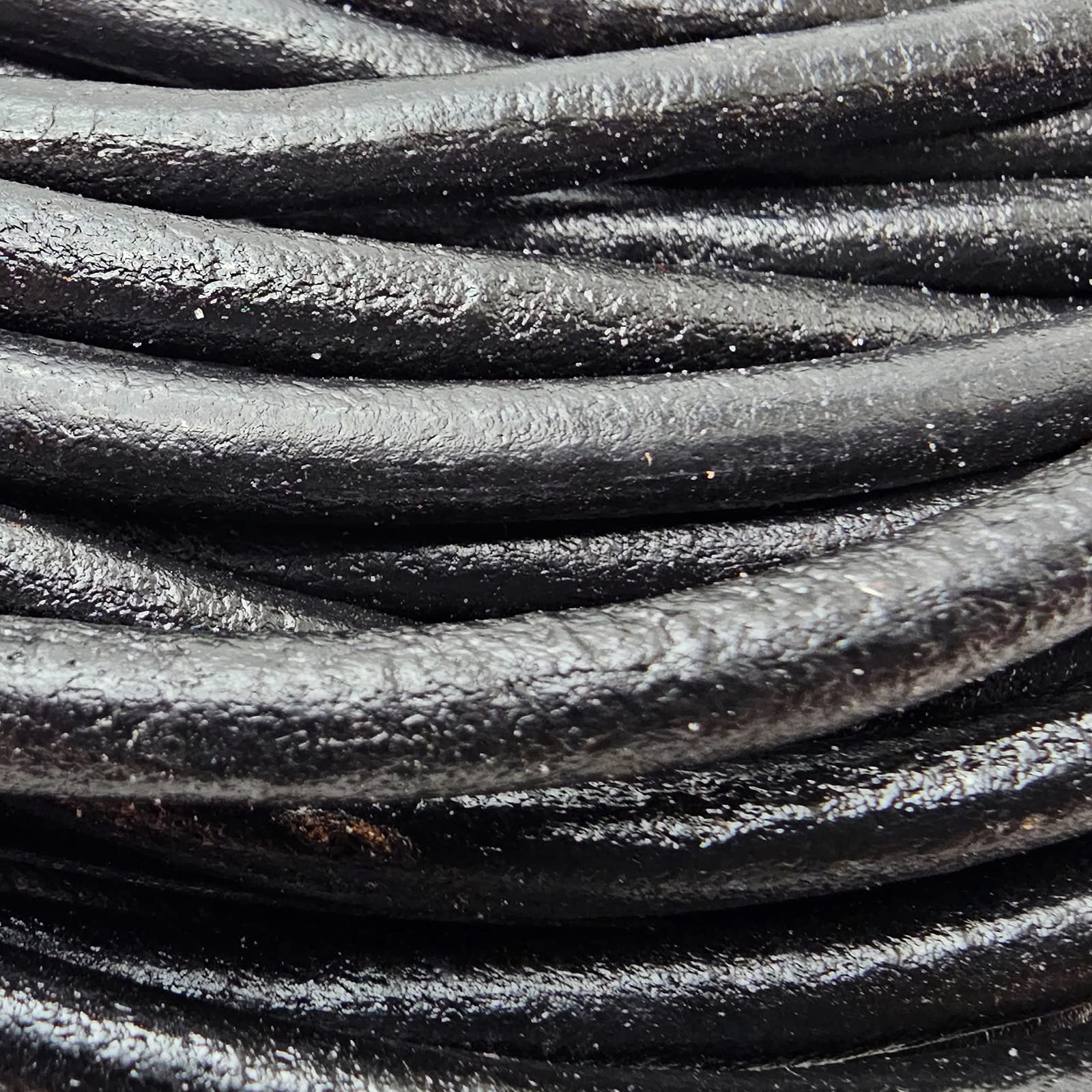 Cordino rotondo in cuoio, 6 mm-, nero, 20 m