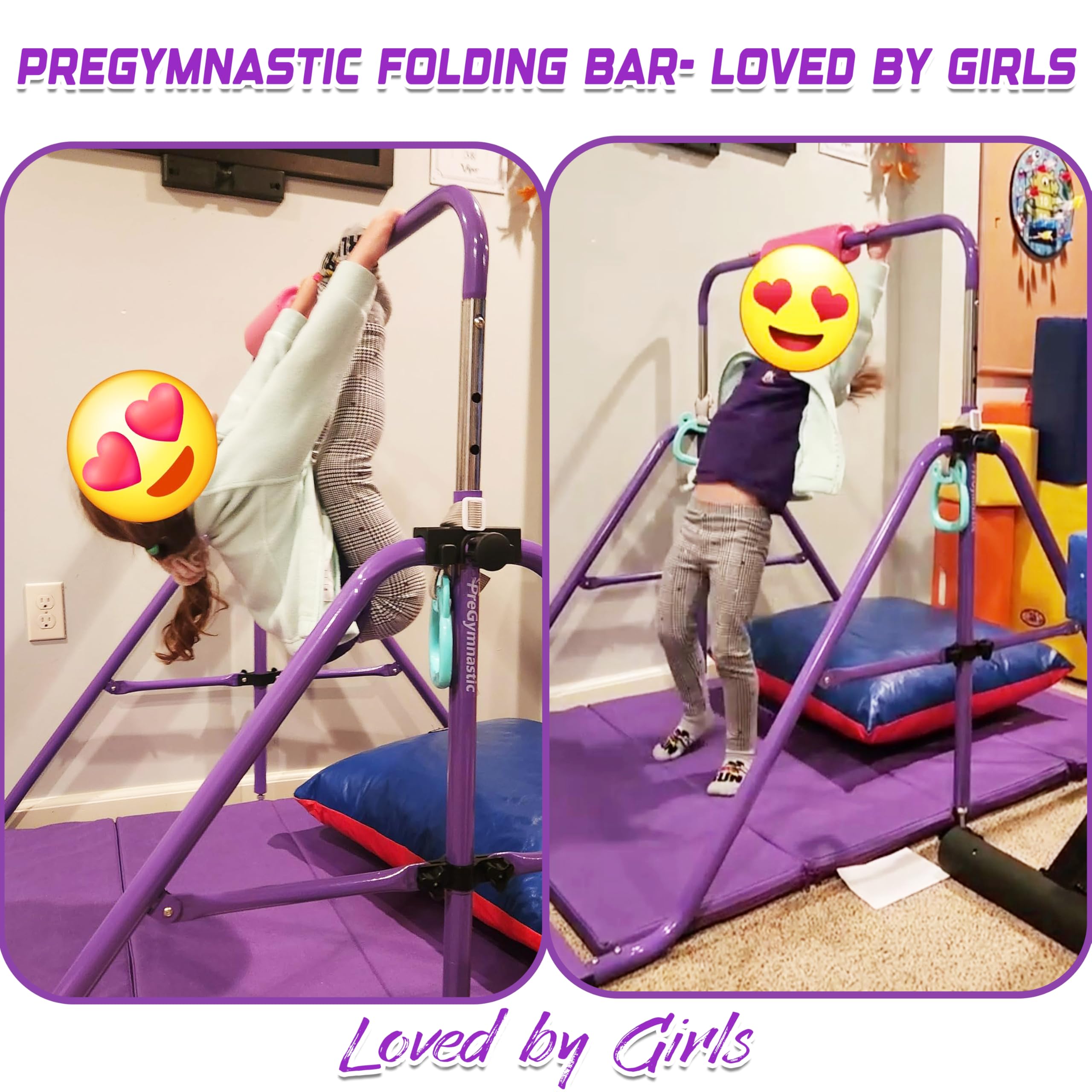 Barra da ginnastica pieghevole con anelli, barra pieghevole per kip bar con base più robusta, barra da allenamento per bambini dai 3 ai 10 anni, barra orizzontale, attrezzatura da