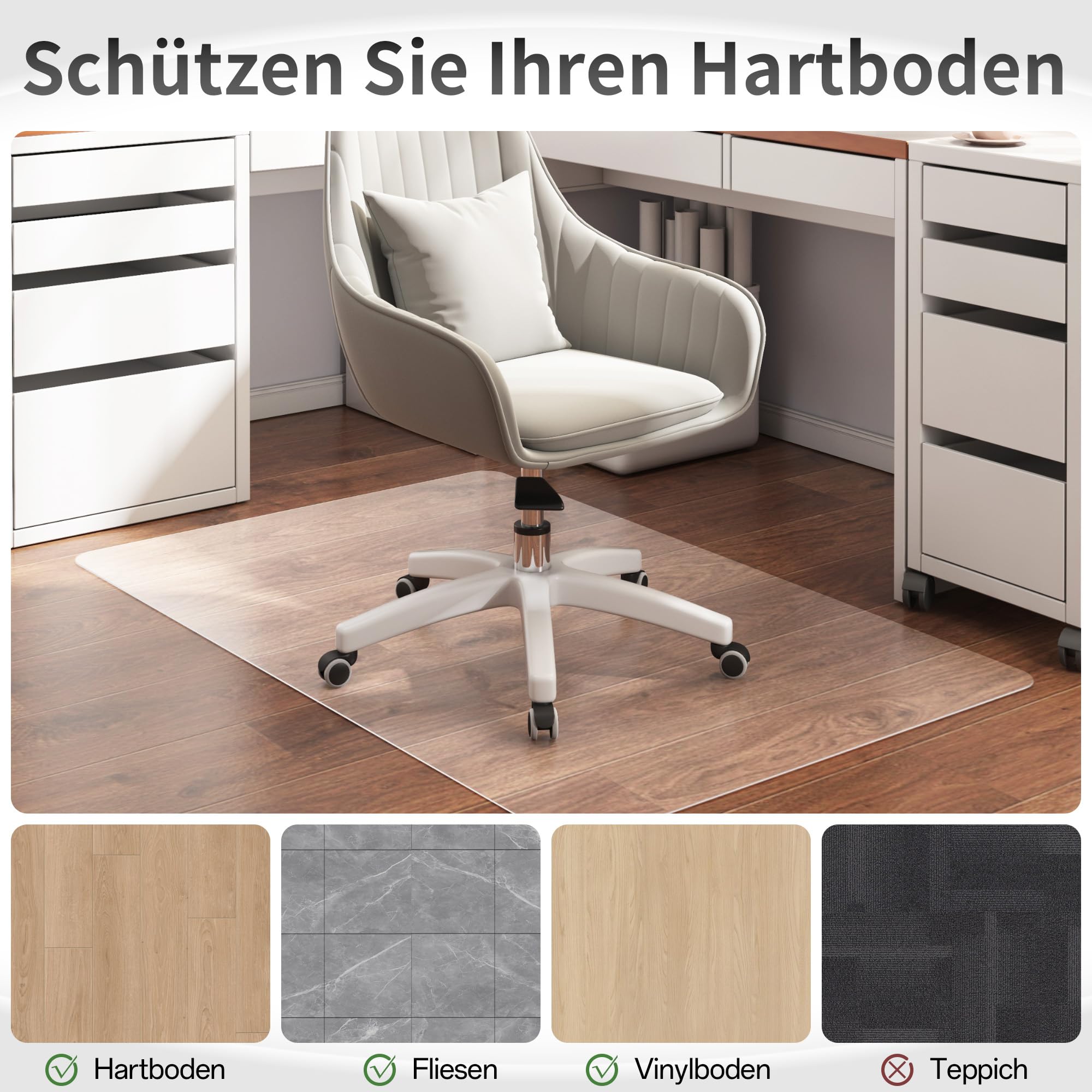 Bodenschutzmatte, transparente Bürostuhl Unterlage für Hartböden, versch. Größen rutschfeste Bodenmatte für Schreibtischstuhl - 90x120cm