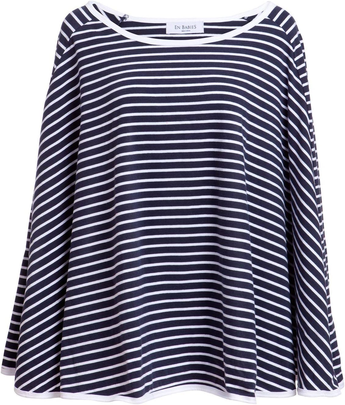 Sale! 360° Full Coverage Nursing Cover for Breastfeeding - Luxurious, Soft Breathable Cotton in Poncho Style (Navy Stripe)