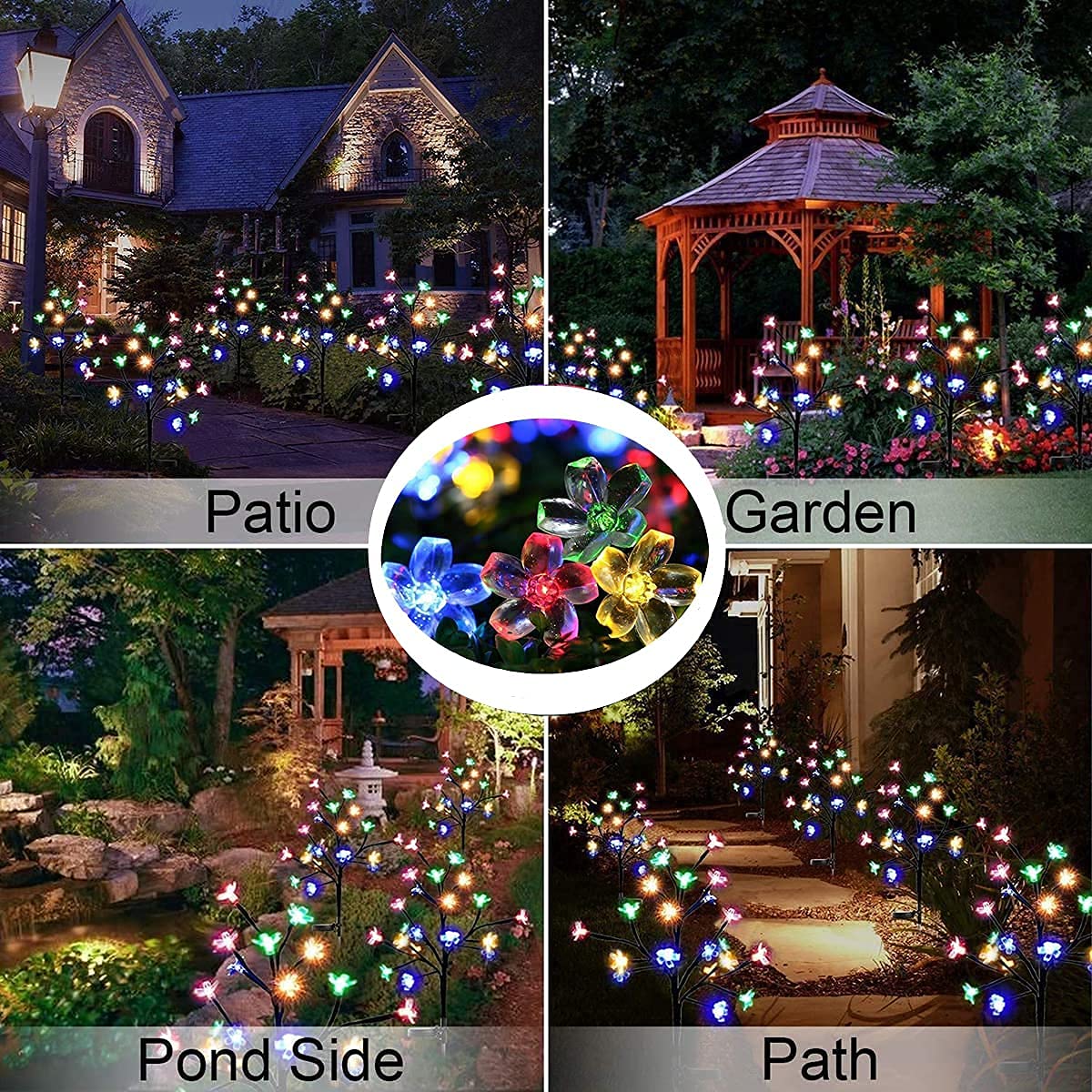Luci solari da giardino a energia solare, a forma di fiore di ciliegio, 20 luci a LED impermeabili per vialetti, prati, cortili, passerelle, decorazioni natalizie, 3 pezzi