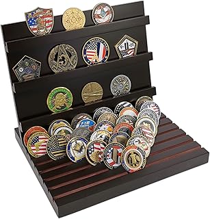 Challenge Coin Display Case Military Coin Holder Stand Wooden Rack Holds 60-70 Coins