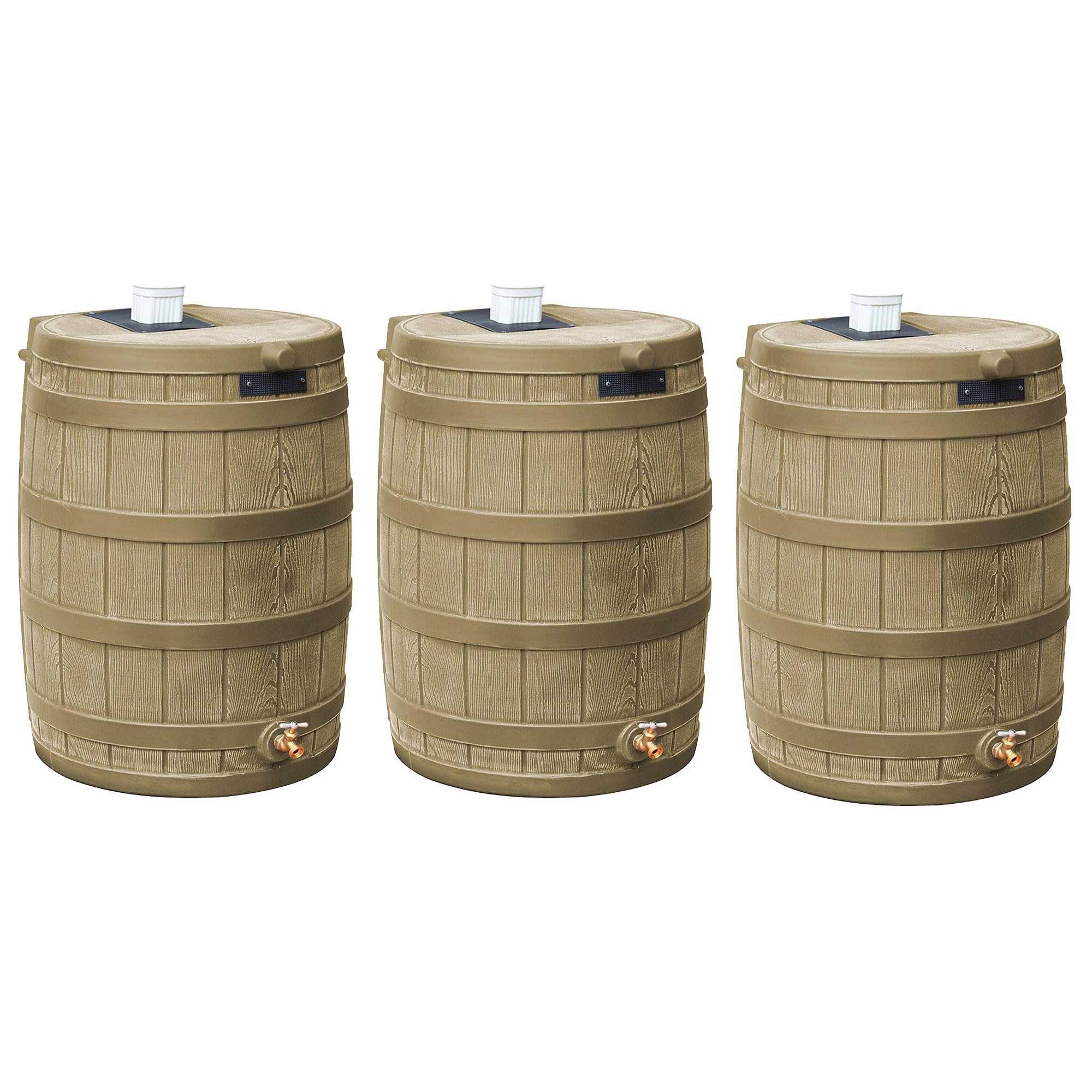 Good Ideas Rain Wizard Water Collection Barrel, 50 Gallon, Khaki, 3 Pack