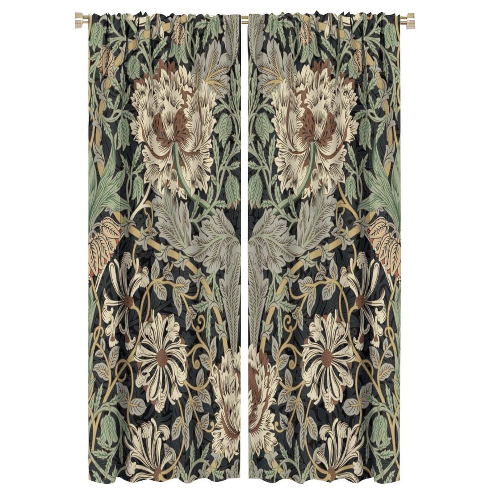 COALHO,Vintage William Morris Florals Curtains Rustic Mid Century Boho Farm Daisy Green Leaves Window Drapes Blackout Curtains Thermal Insulated Rod Pocket Curtain for Bedroom-2 Panels 63" L x 21" W