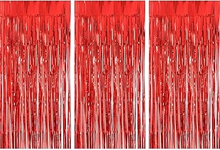 TUPARKA 3 Pcs Christmas Foil Curtains 3.28ft x 6.56ft Wall Backdrop Favors for Christmas, New Year, Wedding Party Decorations, Red