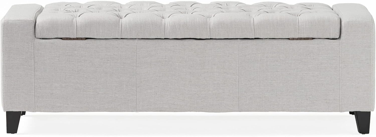 Light Gray Tufted Fabric Storage Ottoman Bench
