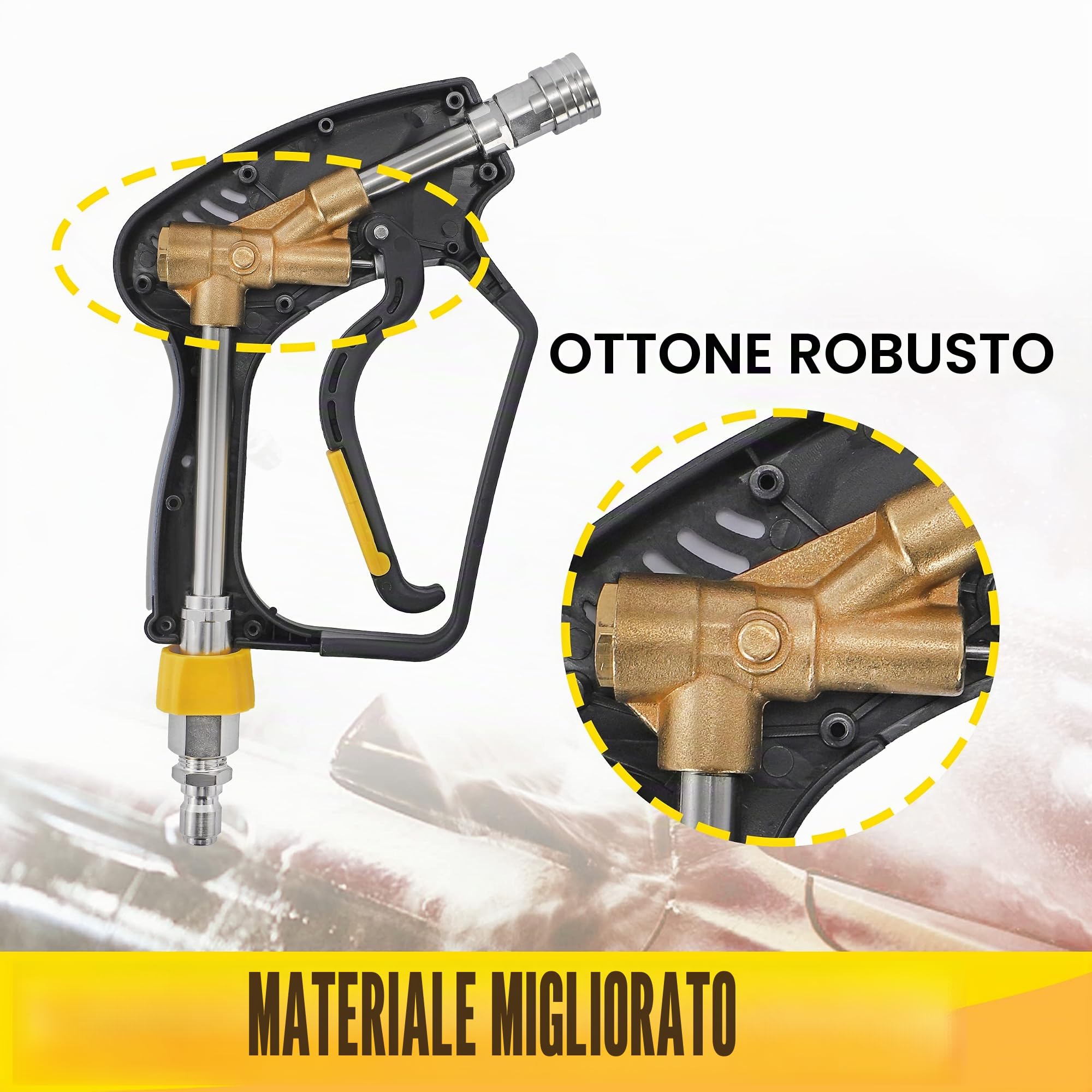Tool Daily Lancia Schiuma con Pistola per Idropulitrice da 5000 PSI, Pistola con Connettore Rapido Girevole da 3/8'', Cannone Schiuma Regolabile, con Attacchi Rapidi M22 e da 1/4'', Capacità 1,5 Litri