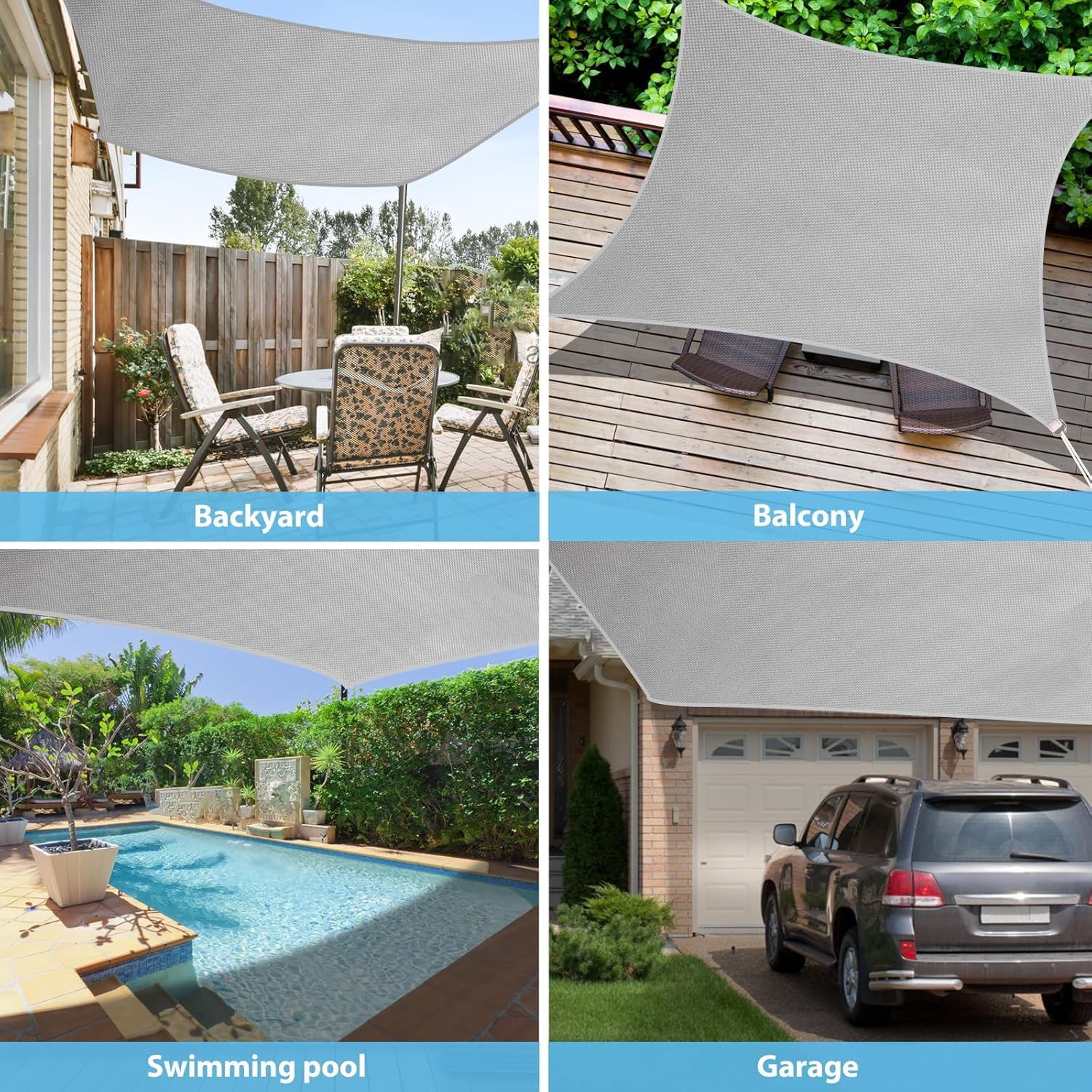 Sonnensegel Wasserdicht & UV-Schutz, Verdickter 420D Oxford-Stoff – Perfekter schattiger Rückzugsort für Balkon, Garten & Terrasse, Grau (3x4m Grau)
