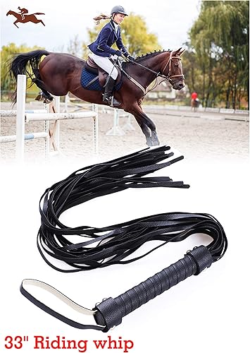 Miniatura 7 de Leather Crop 18" Faux Leather Whip 33" Equestrian Set - Leather Horse Riding Set - Horse Training Whip Play