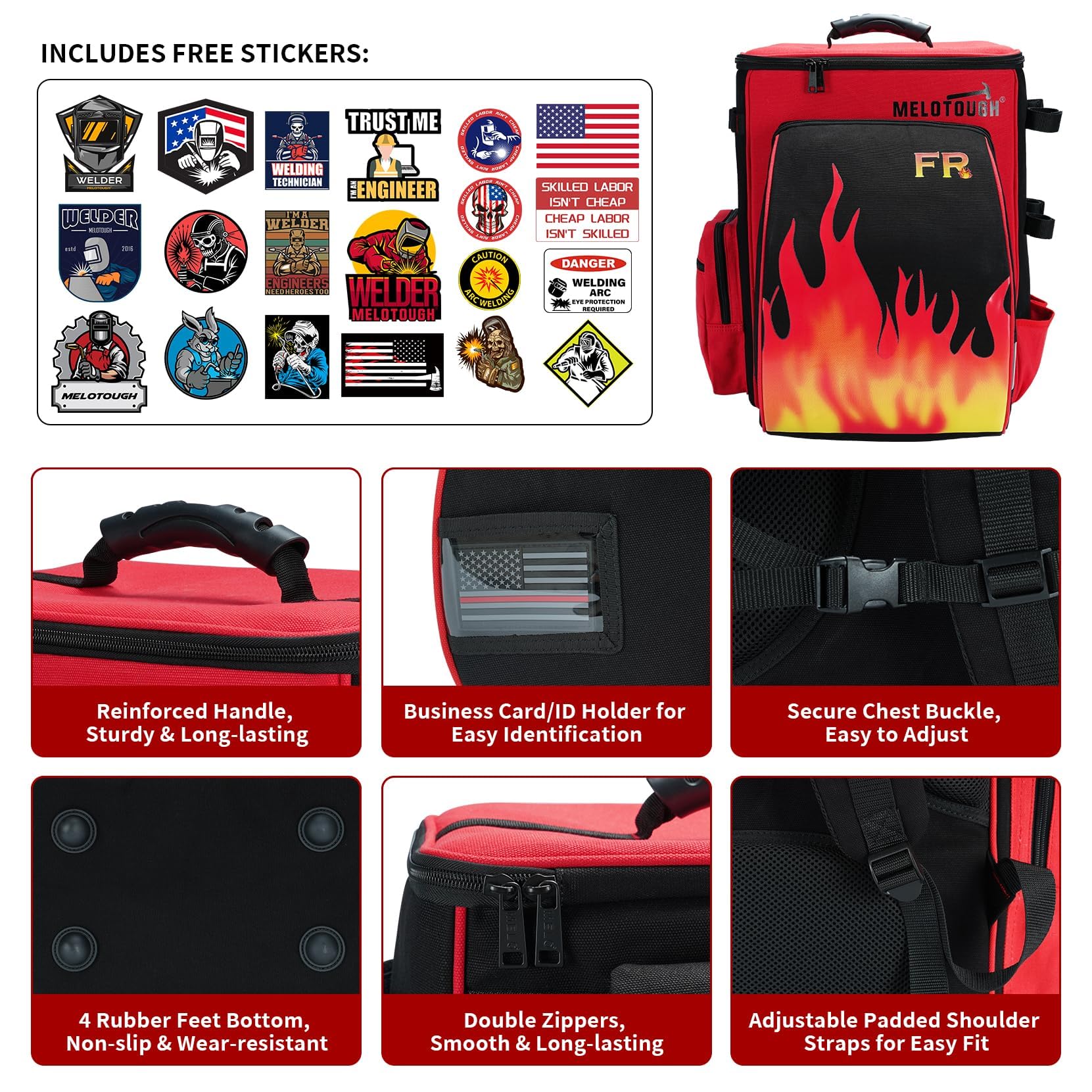 MELOTOUGH Mochila de soldadura de tela resistente al fuego, 32,56 L, bolsa de soldadura de gran capacidad para herramientas y casco, mochila de soldador multiusos con almacenamiento múltiple y