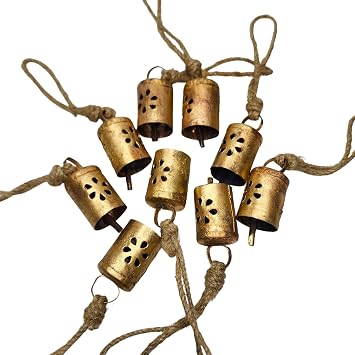 Rusty Harmony Cow Bells 10 Pieces - Vintage Handmade Rustic Lucky Christmas Hanging 2 Inch Bells (Cylinder Shape)