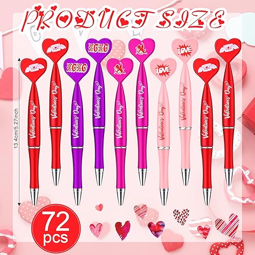 Miniatura 2 de Sherr Bolígrafos en forma de corazón para el día de San Valentín, bolígrafos de tinta de gel negra de 0.039 in para San Valentín, escuela, aula,