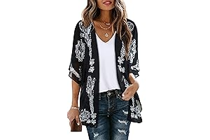 Petite Tops for Women 5FT, Floral Print Puff Sleeve Kimono Cardigan