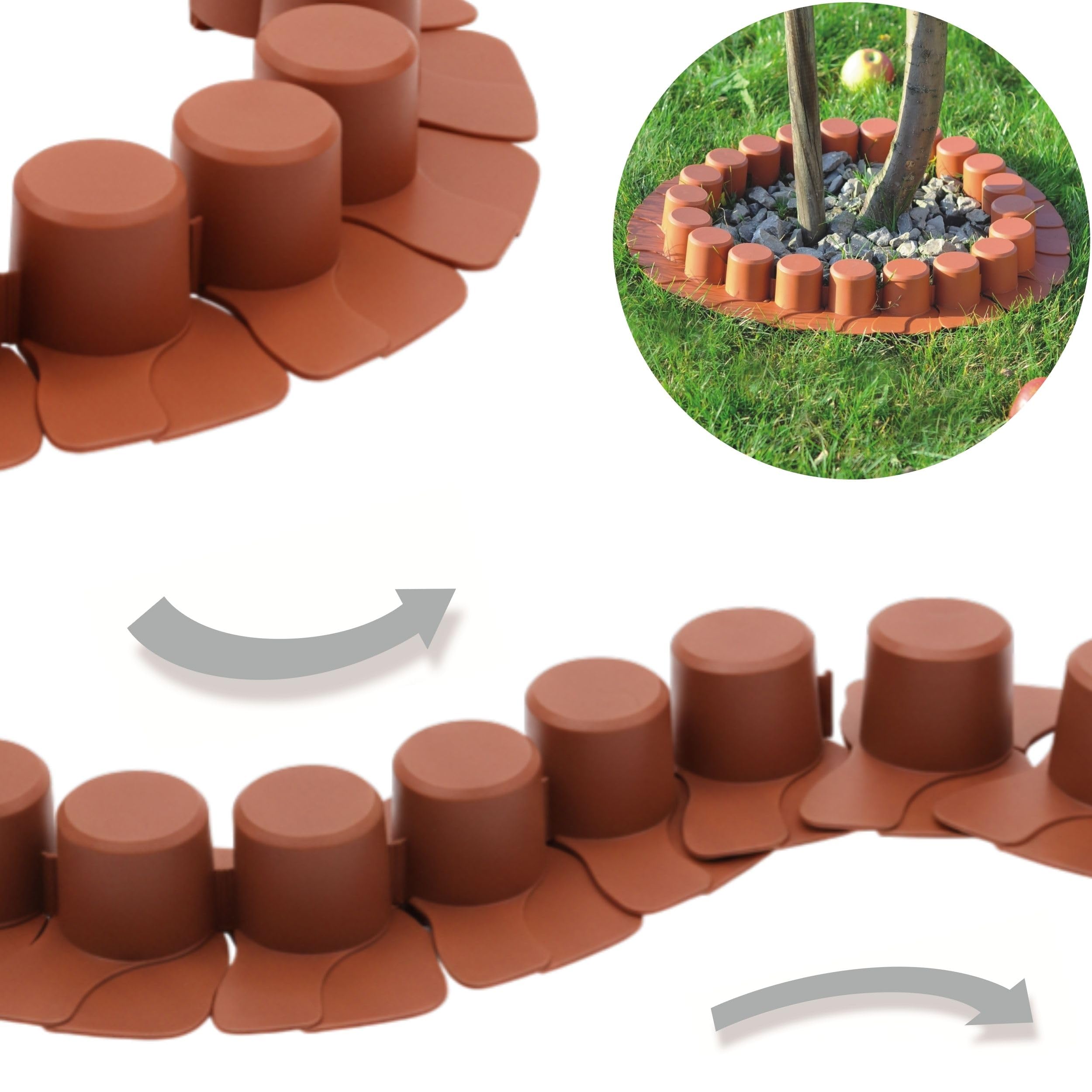 Krawędź trawnika 12,15 m – Ø 6 cm | palisada ogrodowa odporna na mróz i wilgoć | obramowanie rabatek elastyczne i łatwe do ułożenia | krawędzie trawnika do indywidualnego kształtowania ogrodu |