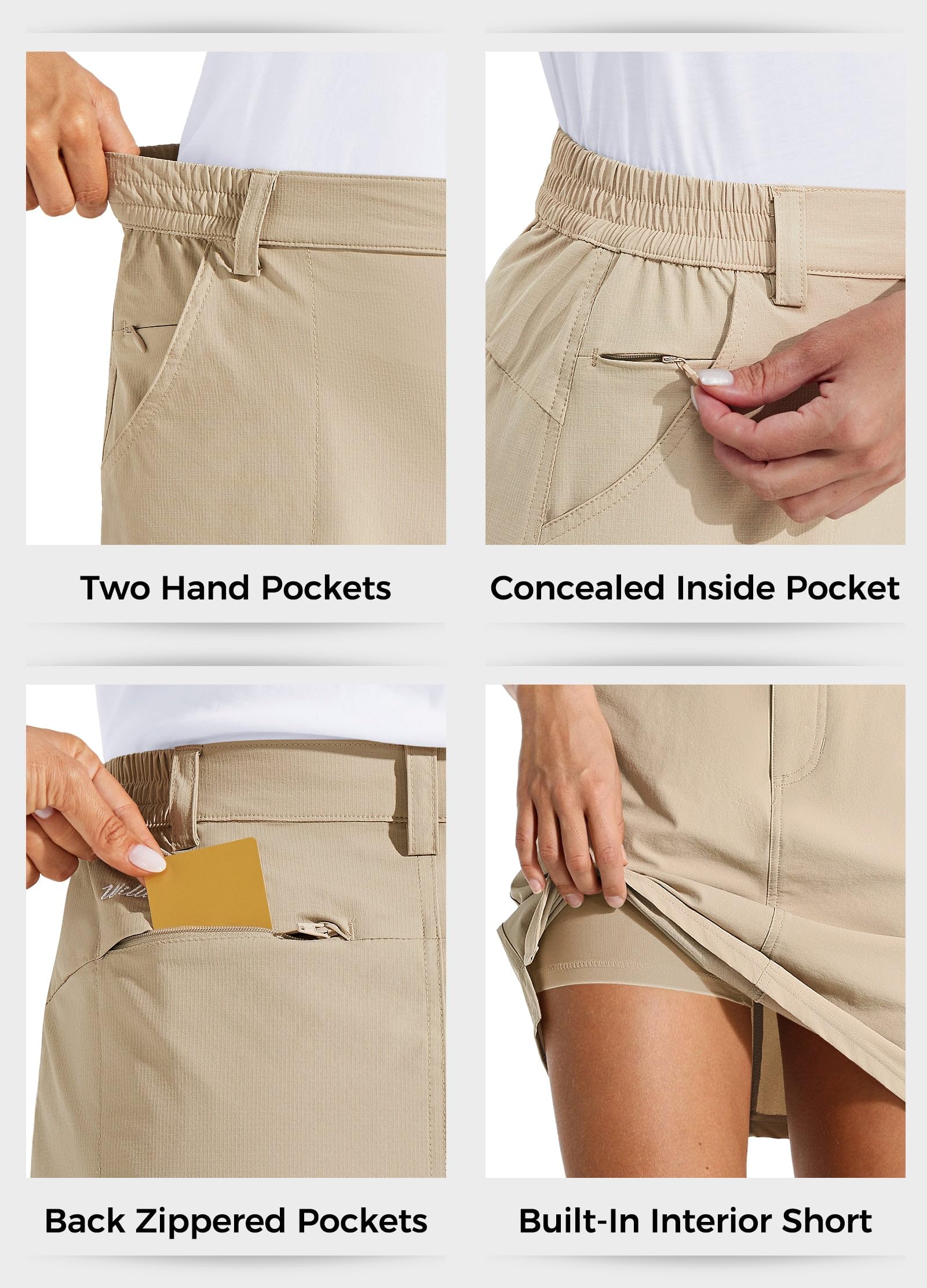 Willit Jupe-short de golf pour femme - Style décontracté - UPF 50 + - Poches à séchage rapide - Kaki M