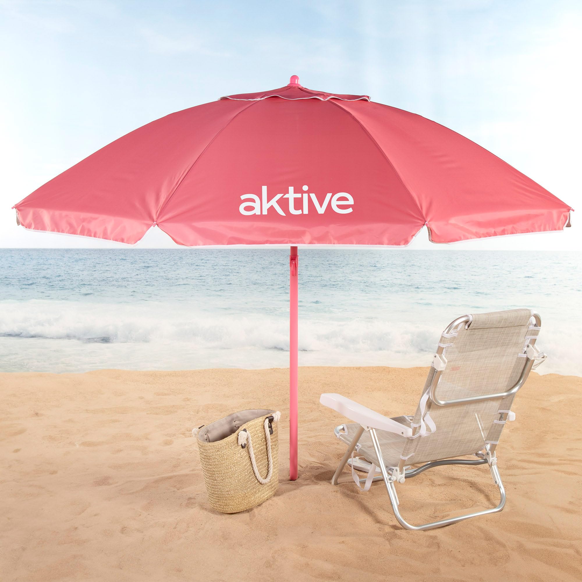 AKTIVE Beach 62484 Strandschirm, neigbar, D220 cm, Rosa, mit UV50-Schutz, 8 Rippen, Oxford-Material, belüftet, für den Außenbereich