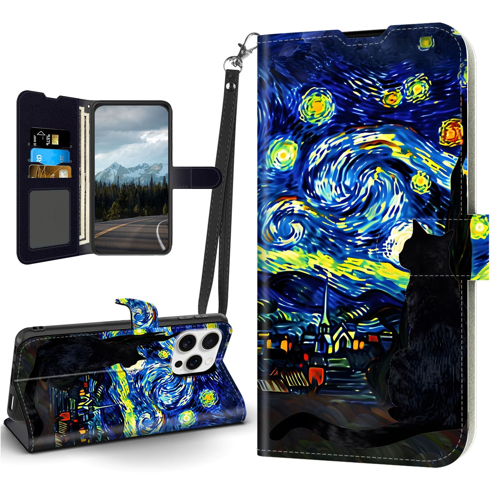 Tudguiloae for iPhone 16 Pro Max Case, Flip PU Leather Shockproof Starry Night Phone Case for iPhone 16 Pro Max, Magnetic Clasp Phone Wallet Kickstand