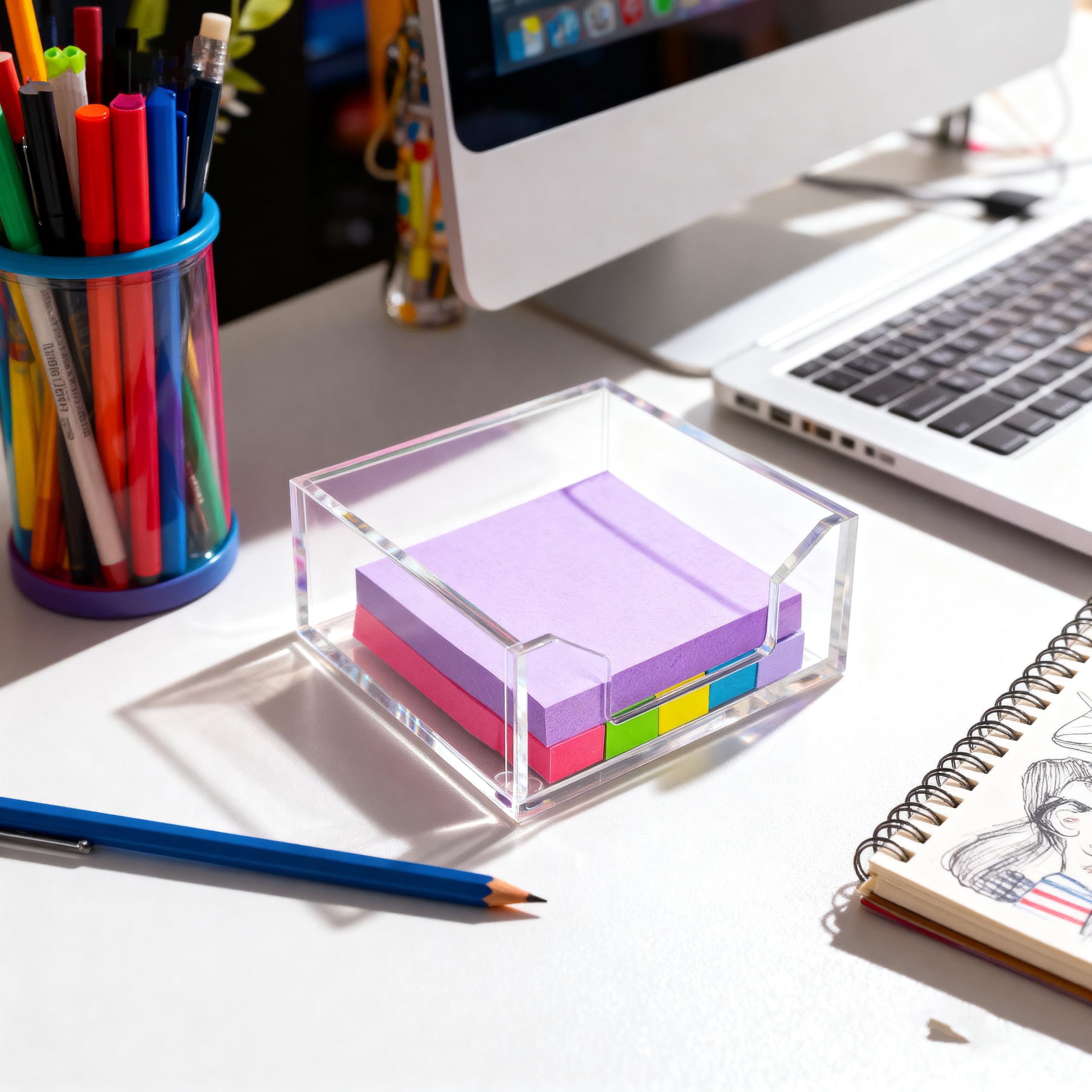 Dealpoli Clear Acrylic Sticky Note Holder Desk Organizer, 3.94" x 3.94" x 1.77" Memo Dispenser for Office Home School Post Bank Accessories(DP005) 4