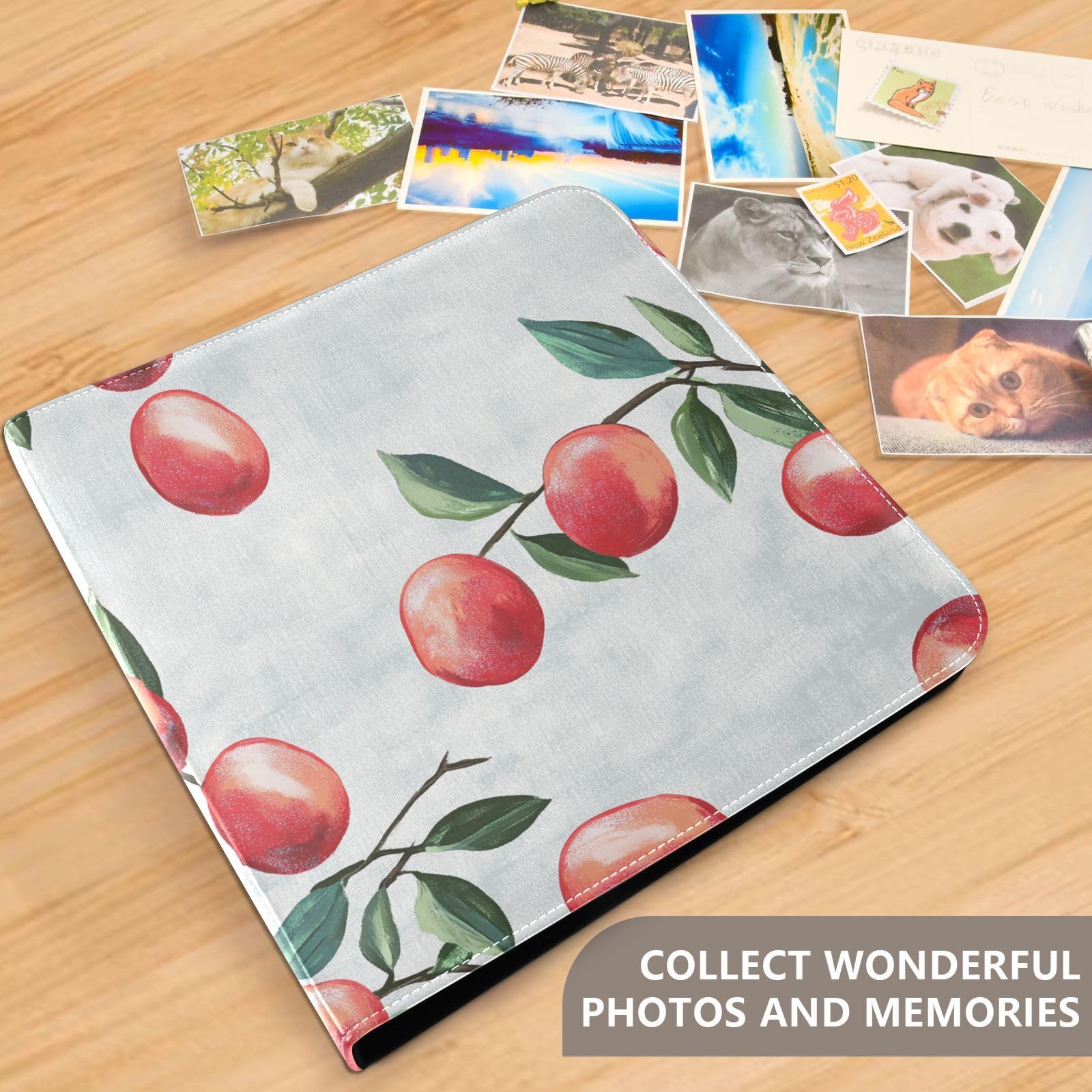 Álbum de fotos de frutas frescas de azufaifo, color plateado, páginas autoadhesivas para fotos de todos los tamaños, fotos de 4 x 6, 5 x 7, 6 x 8 pulgadas