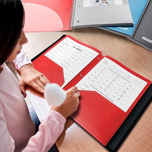 Miniatura 2 de Dunwell Carpetas con bolsillos (rojo, paquete de 3, 2 bolsillos y 3 agujeros), carpetas de plástico de colores para carpeta de 3 anillas, carpeta de