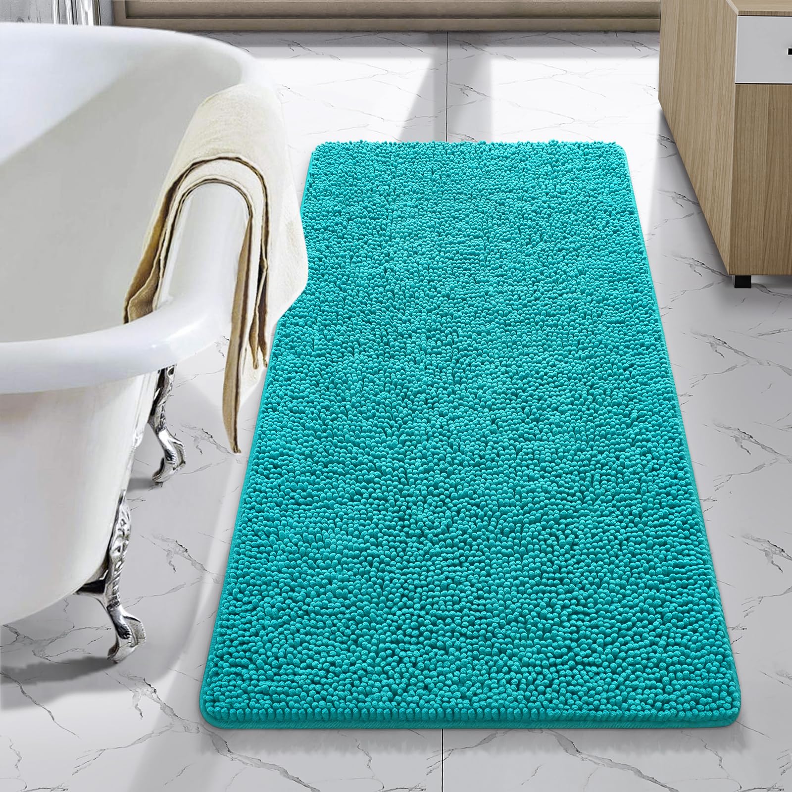 LOCHAS Luxury Bathroom Rug Shaggy Bath Mat 24 x 44 Inch, Washable Non Slip Bath Rugs for Bathroom Shower, Soft Plush Chenille Absorbent Carpets Mats,