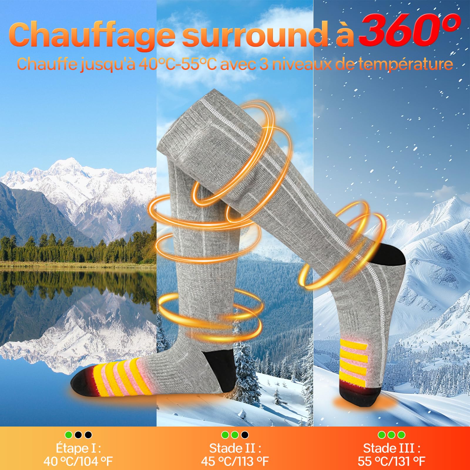Chaussettes Chauffantes, Atterie Rechargeable De 5000 Mah, Chauffe-Pieds Chauffants à Vitesses avec TéLéCommande App, Skiing, Camping, Chasse, Bottes Chaudes, Cadeaux d'hiver pour Femmes Et Hommes