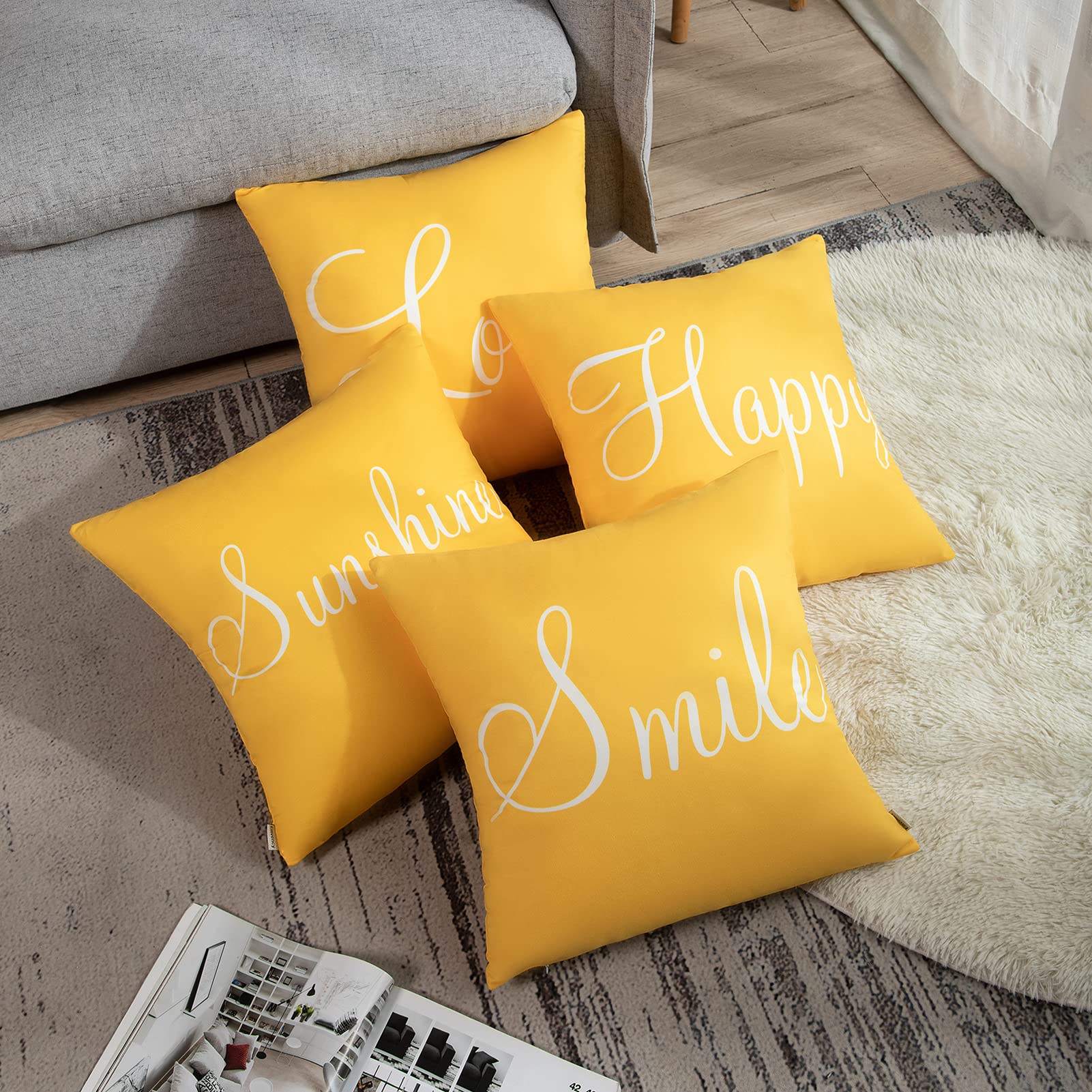Britimes - Juego de 4 fundas de almohada decorativas de 1818 pulgadas, color amarillo