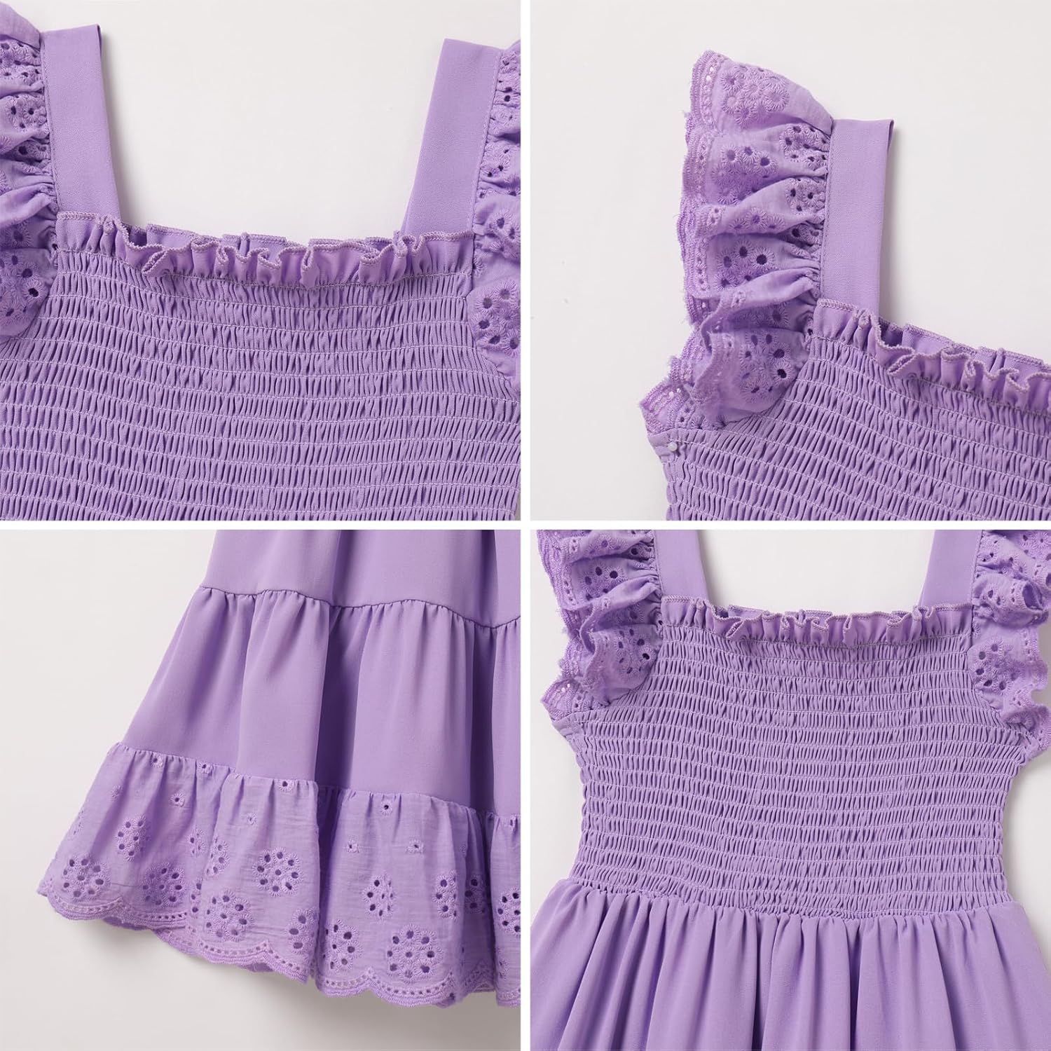 AWIBMK Mommy and Me Dress Boho Summer Casual Holiday Mother Daughter Matching Ruffle Sleeve A-line Tiered Smocked Dress - Image 5