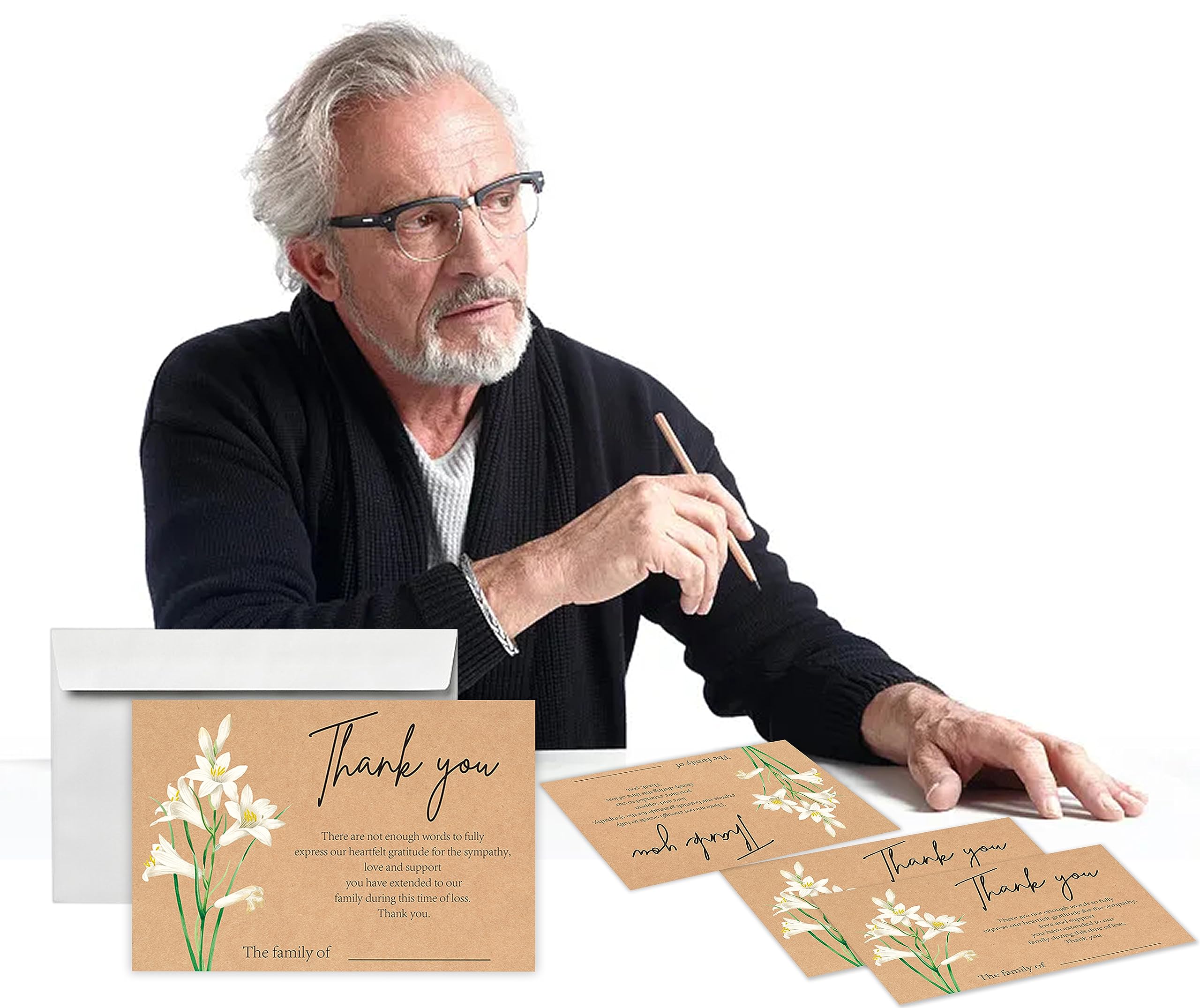 Lily Minimalism - Tarjetas de agradecimiento funerarias con sobres, tarjetas de agradecimiento funerarias rellenables, notas de agradecimiento, notas de agradecimiento con sobres, tarjetas de