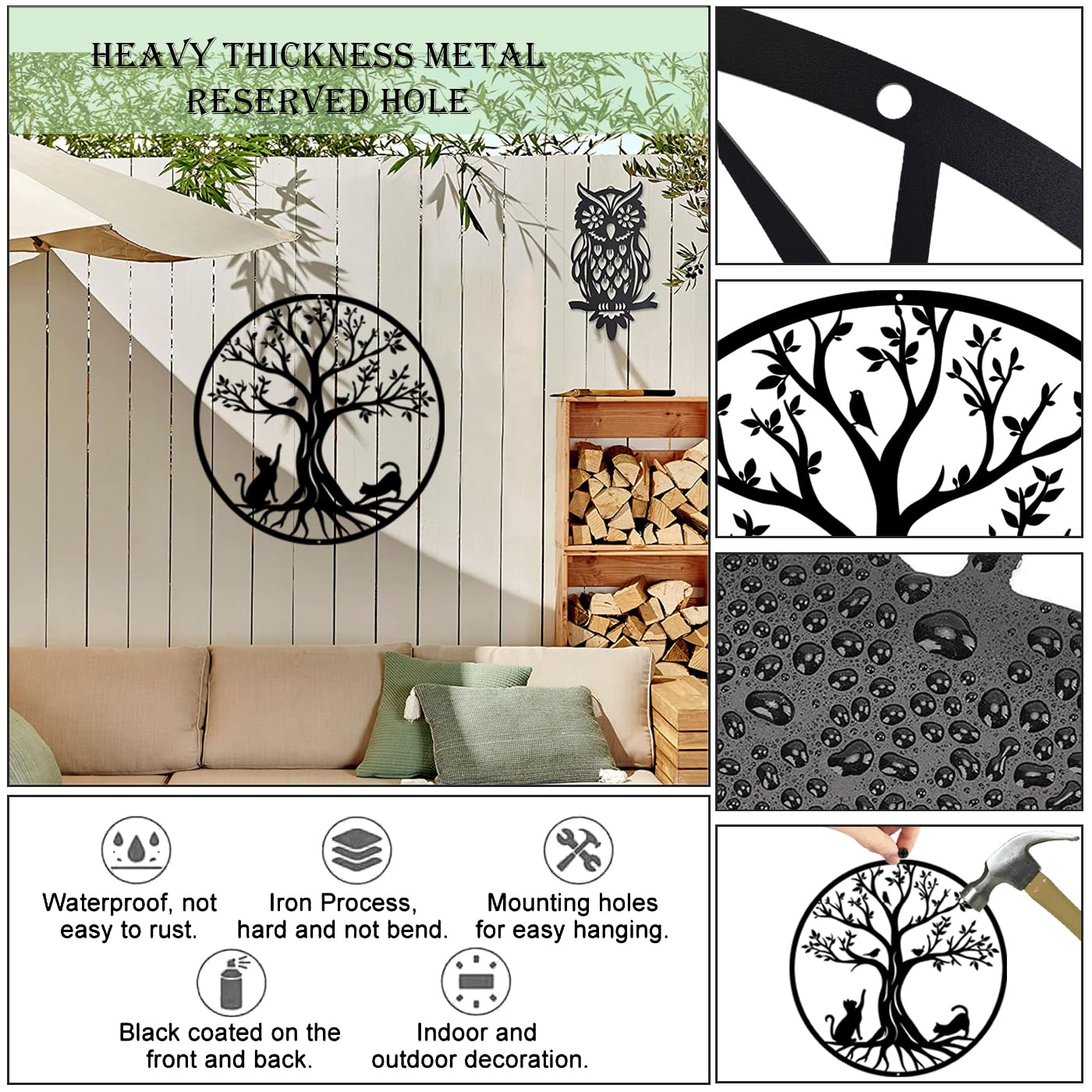 Luccyle Arbre de vie en métal Décoration,Art Mural en Métal,Art de l'arbre de Vie,Décorations intérieures et extérieures pour la Chambre à Coucher (Cat 50cm)