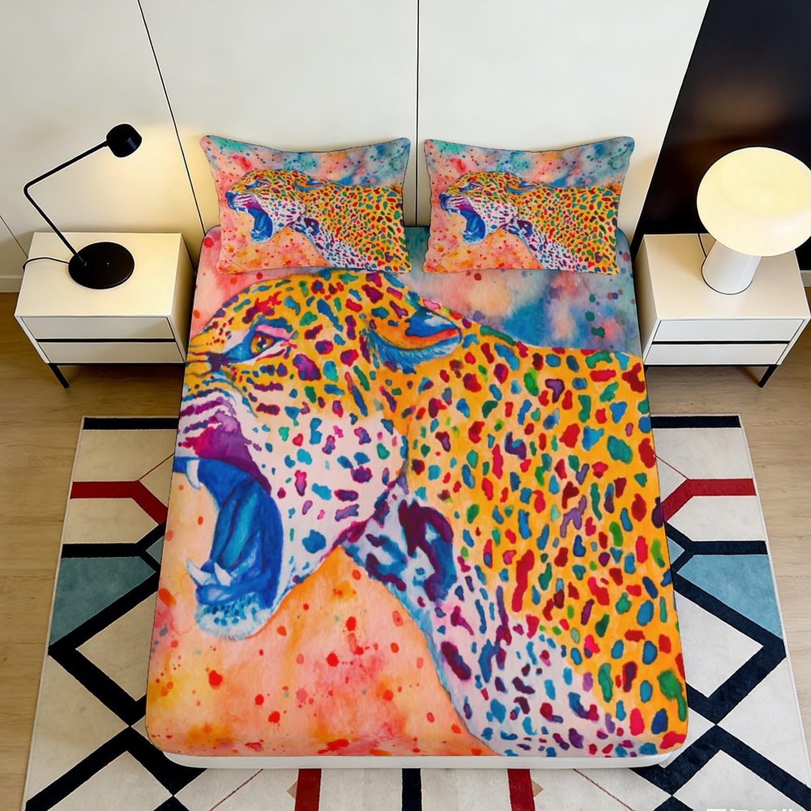 3D Printed Vibrant Leopard Fitted Sheet Microfiber Soft Breathable Wild Cat Mattress Cover for Bedroom Decor 90x200x25cm