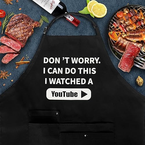 Miniatura 2 de BESTVIVE Mens BBQ Apron with Pockets, Funny Cooking Chefs Aprons for Men, Grill Waterproof Kitchen Apron for Father Dad Gifts