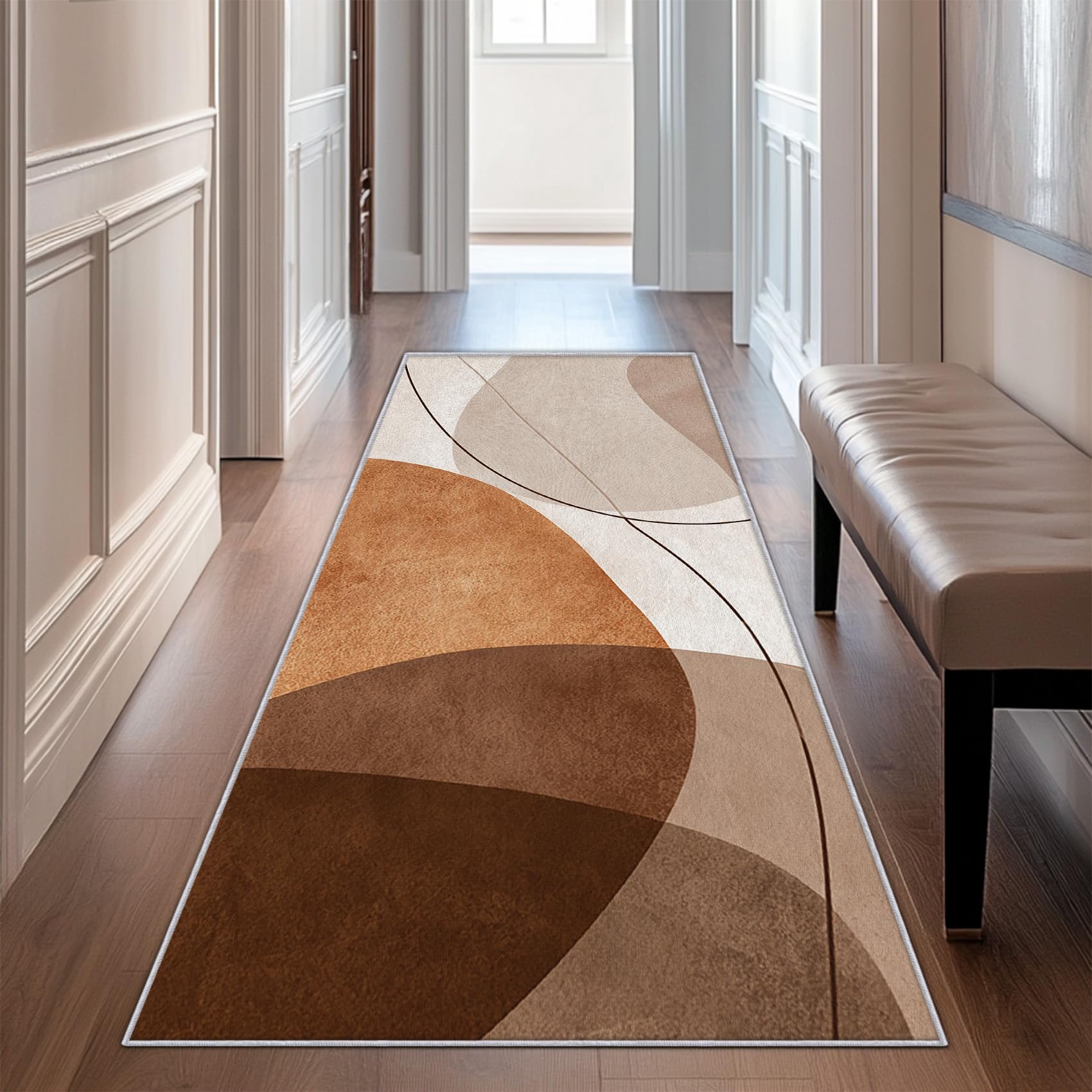 Hallway Runner Mid Century Modern, Washable Runner Rug Geometric Abstract 50 x 150, for Kitchen, Entryway, Bedroom Decor, Non Slip Low Pile Indoor Floor Carpet j4285