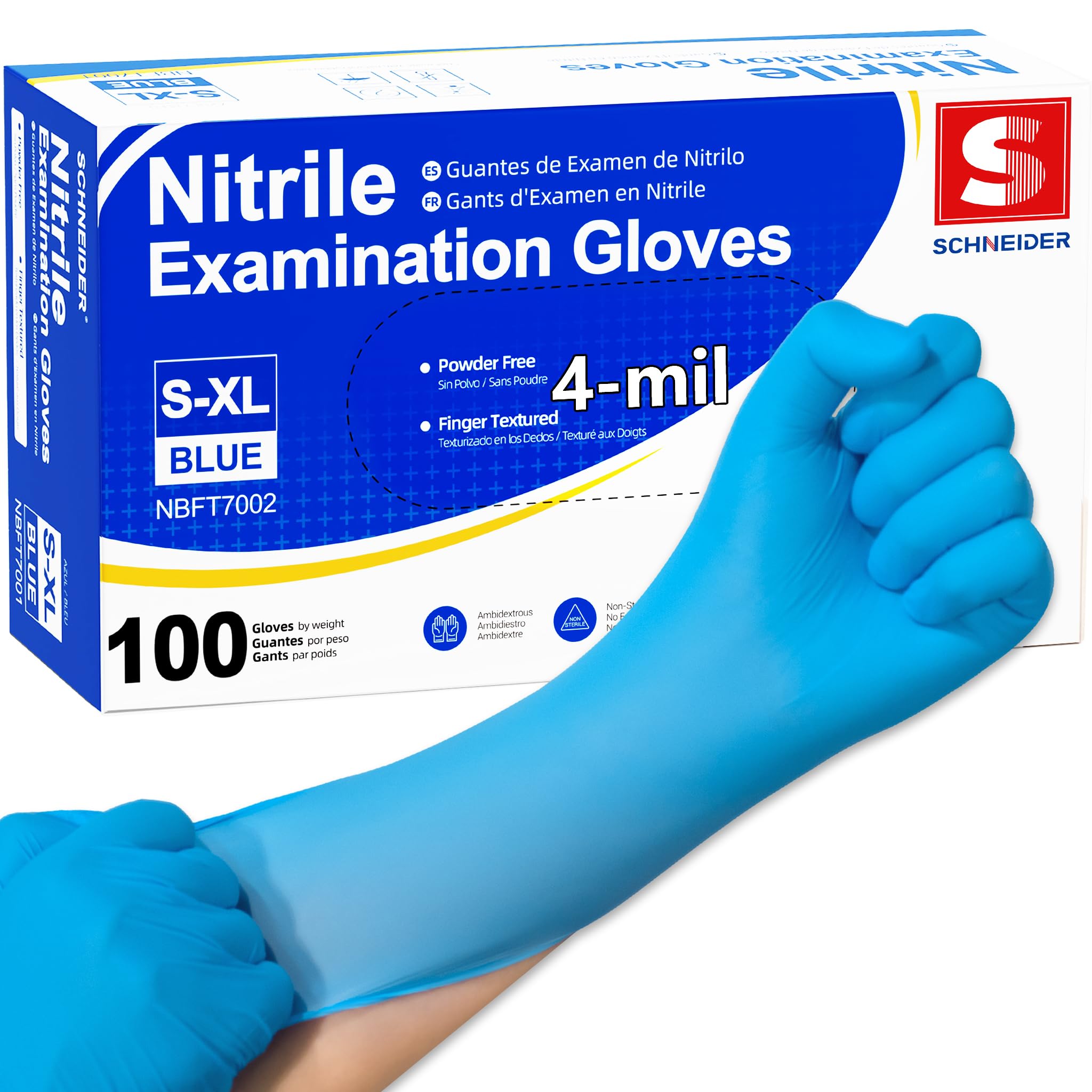 Schneider Nitrile Exam Gloves, 4mil, Blue, Large 100-ct Box