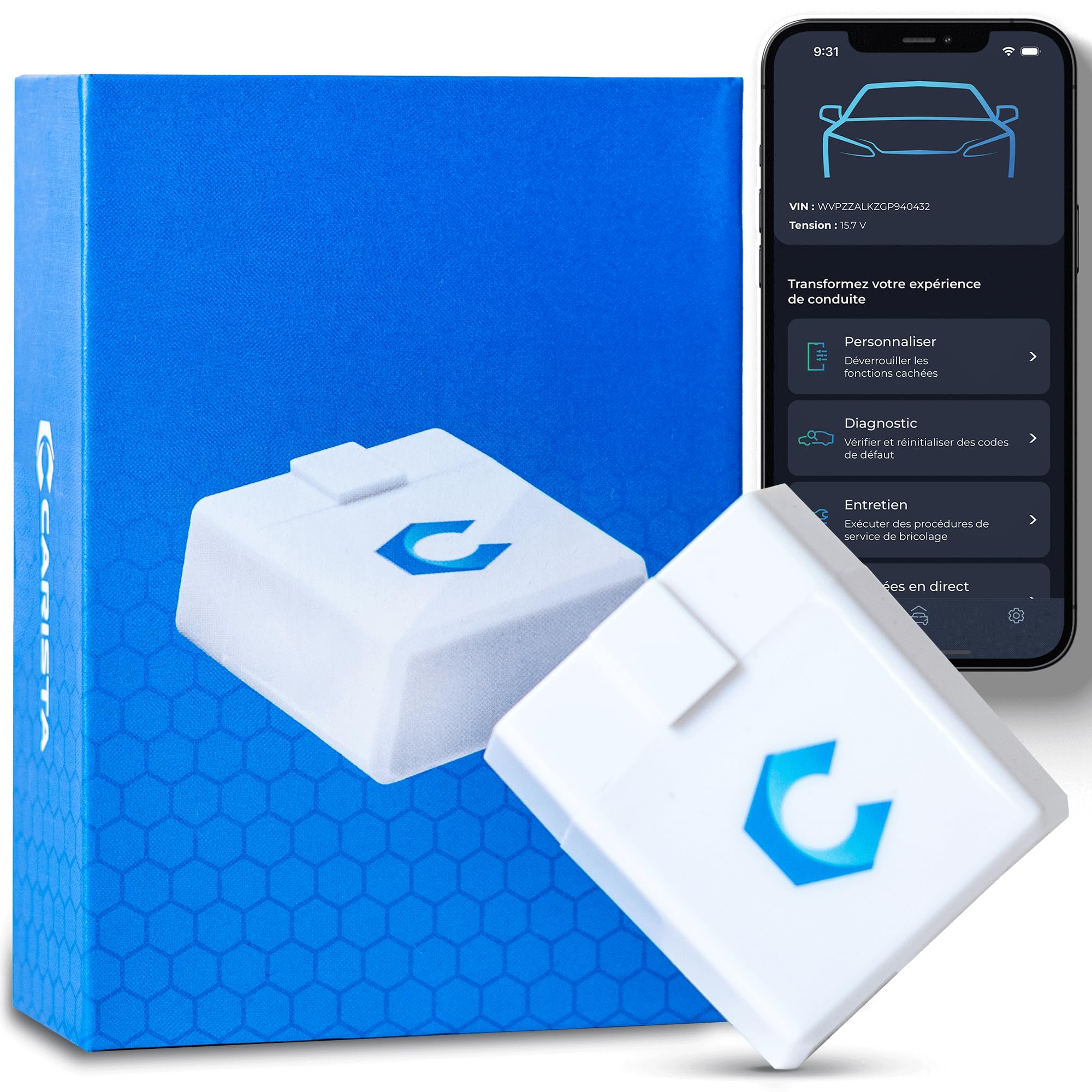 Carista OBD- Lecteur Bluetooth: Diagnostics, personnalisations, Outils d'entretien et données en Direct (Abonnement requis)