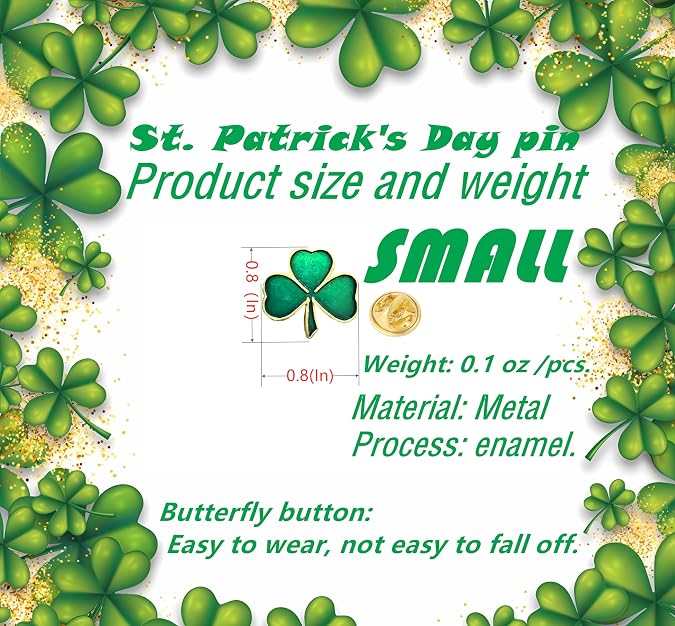 25/50/100/200 pieces small St. Patrick's Day Clover Lapel Pins Shamrock Pin Brooches Patrick Day Three Leaf Clover Pins for women Irish festivals Souvenir gift bulk