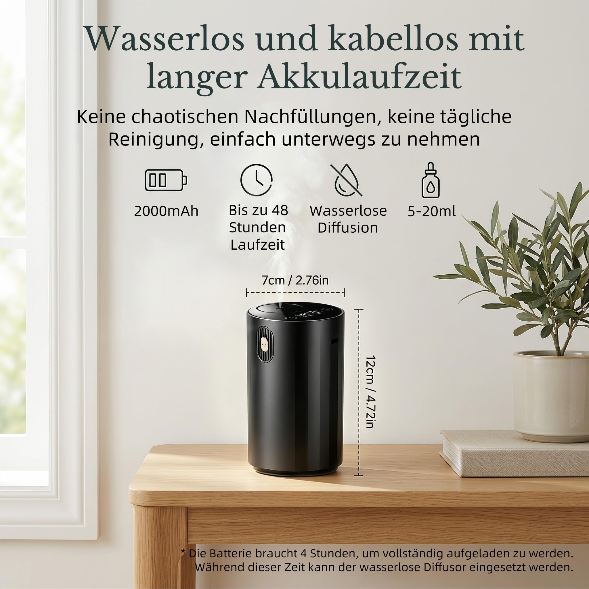 ASAKUKI Wasserloser Aroma Diffuser Kabellos, Tragbarer，Schwarz