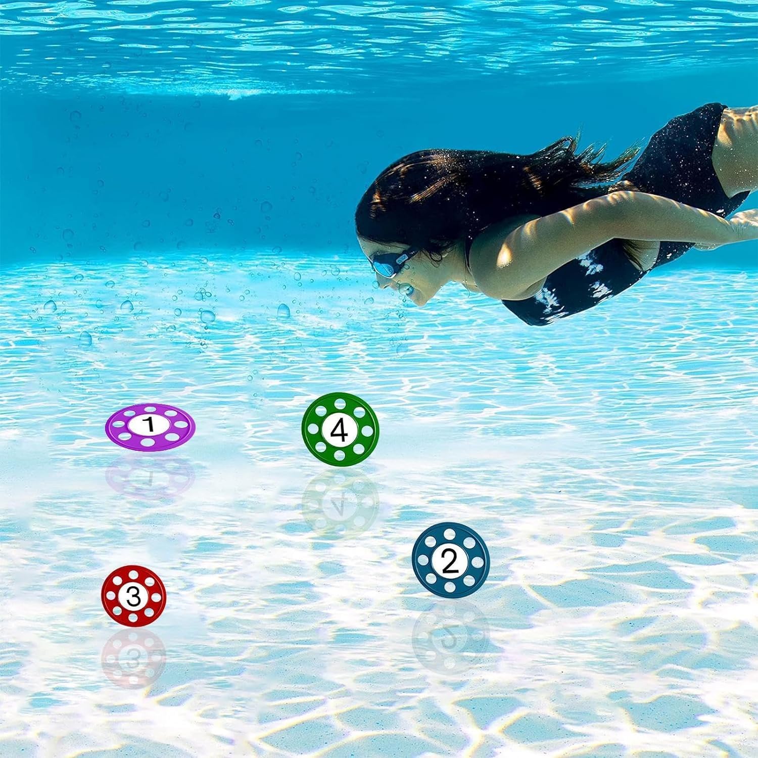 Set De 7 Jouets De Piscine – 4 Anneaux De Plongée Et 3 Poissons – Jeux Aquatiques Pour Enfants Dès 5 Ans