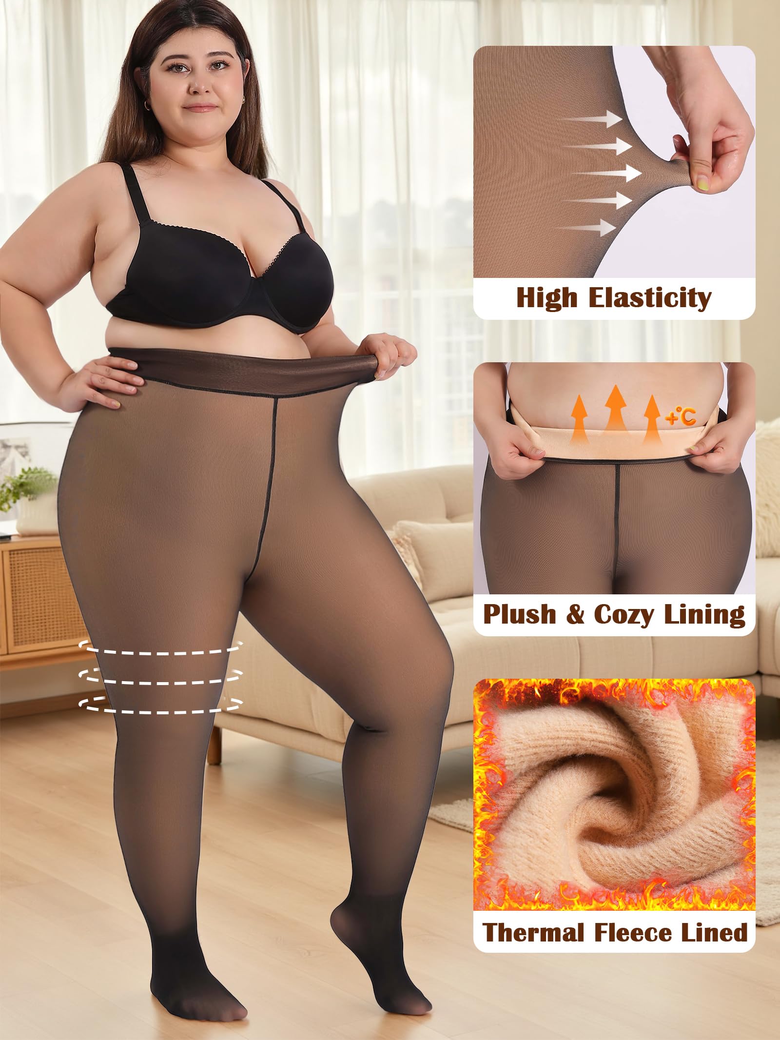 Collant da donna foderati in pile per taglie forti collant caldi traslucidi leggings termici trasparenti spessi per l'inverno