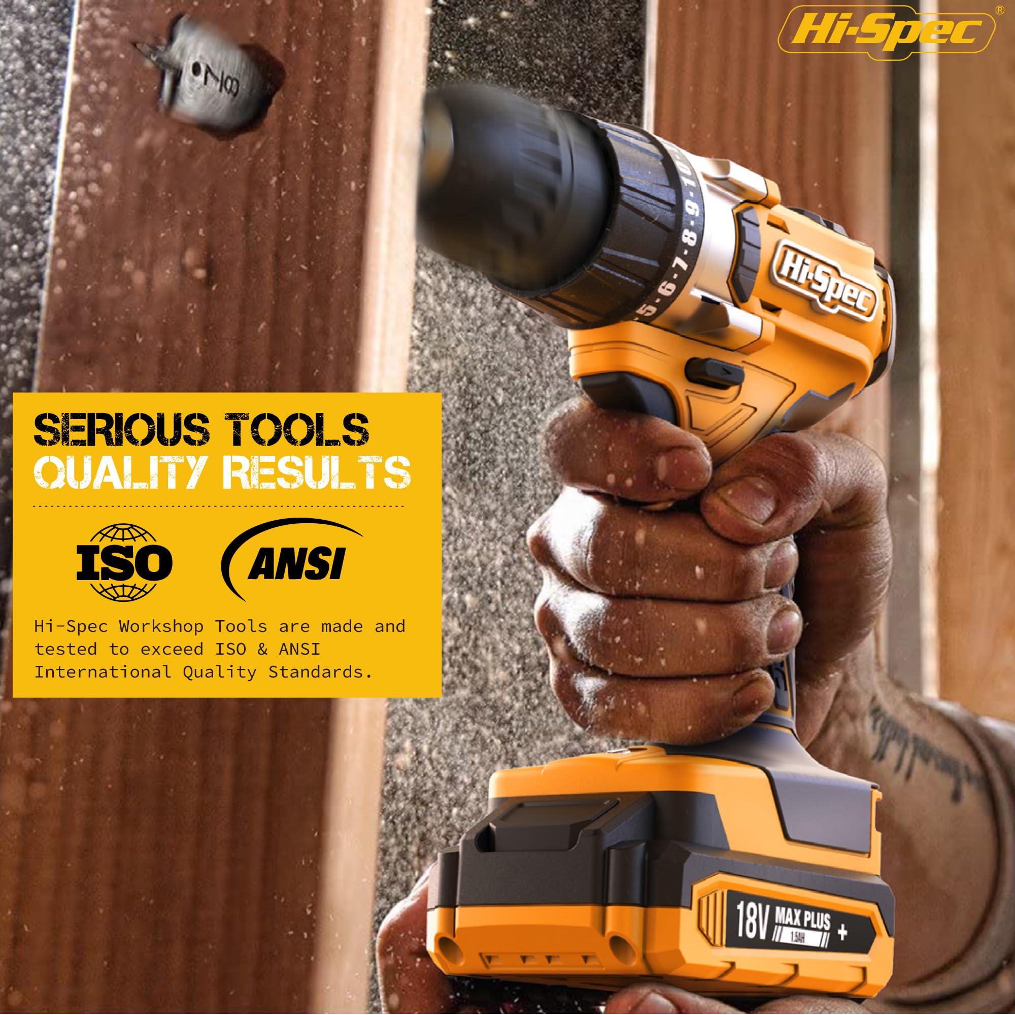 Hi-Spec 30pz Kit compatto Trapano/Avvitatore giallo 18V senza fili per fai-da-te. Trapano e avvitatore elettrico rapido con strumenti manuali e accessori essenziali