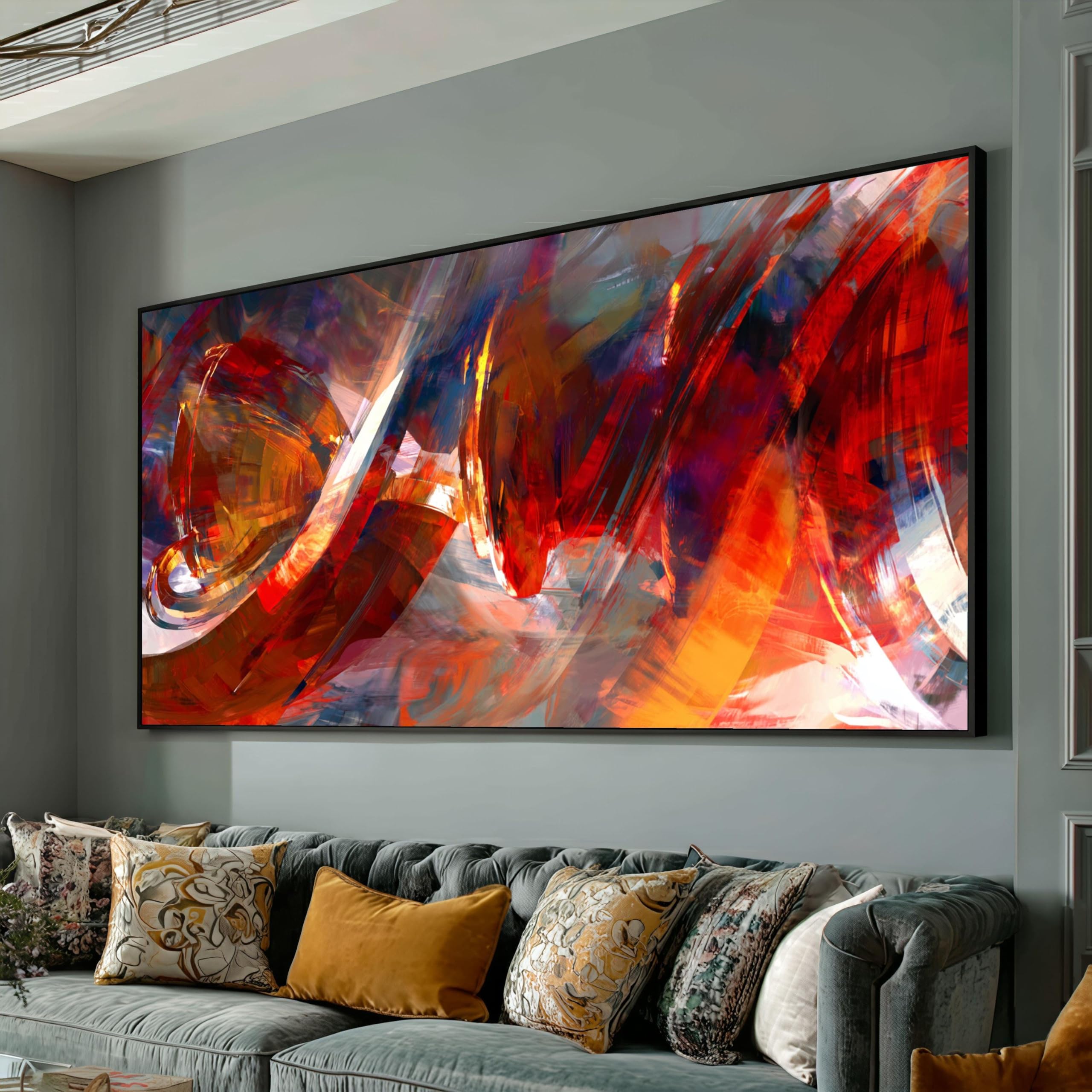Tableau abstrait rouge expressionnisme pour sublimer votre design de salon moderne - 8