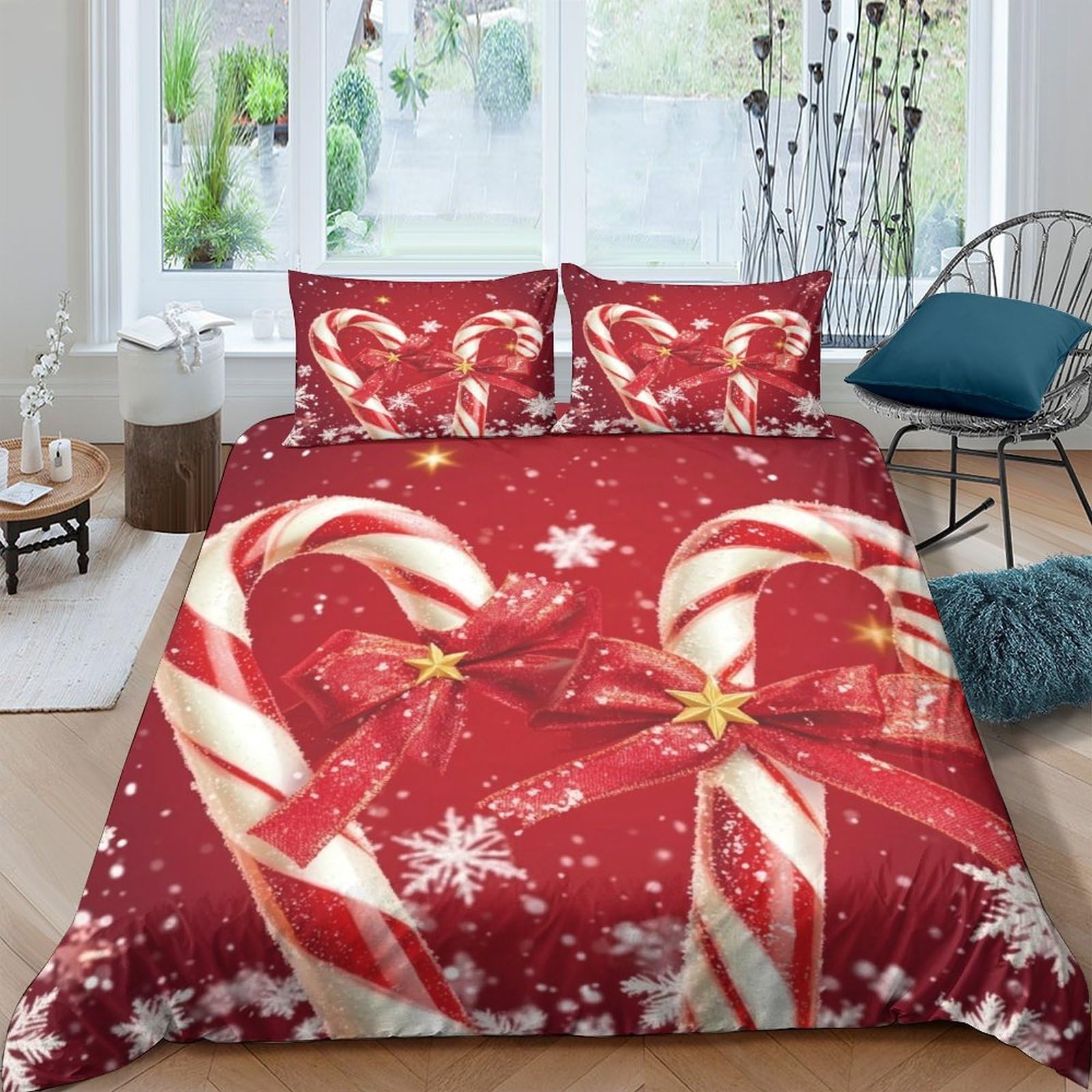 Ctjqhvkz Style-5 3D Printed Christmas Candy Cane Fitted Sheet Microfiber Red Bedroom Decor Snowflake Bed Cover For Home Dorm Single（135X200cm）