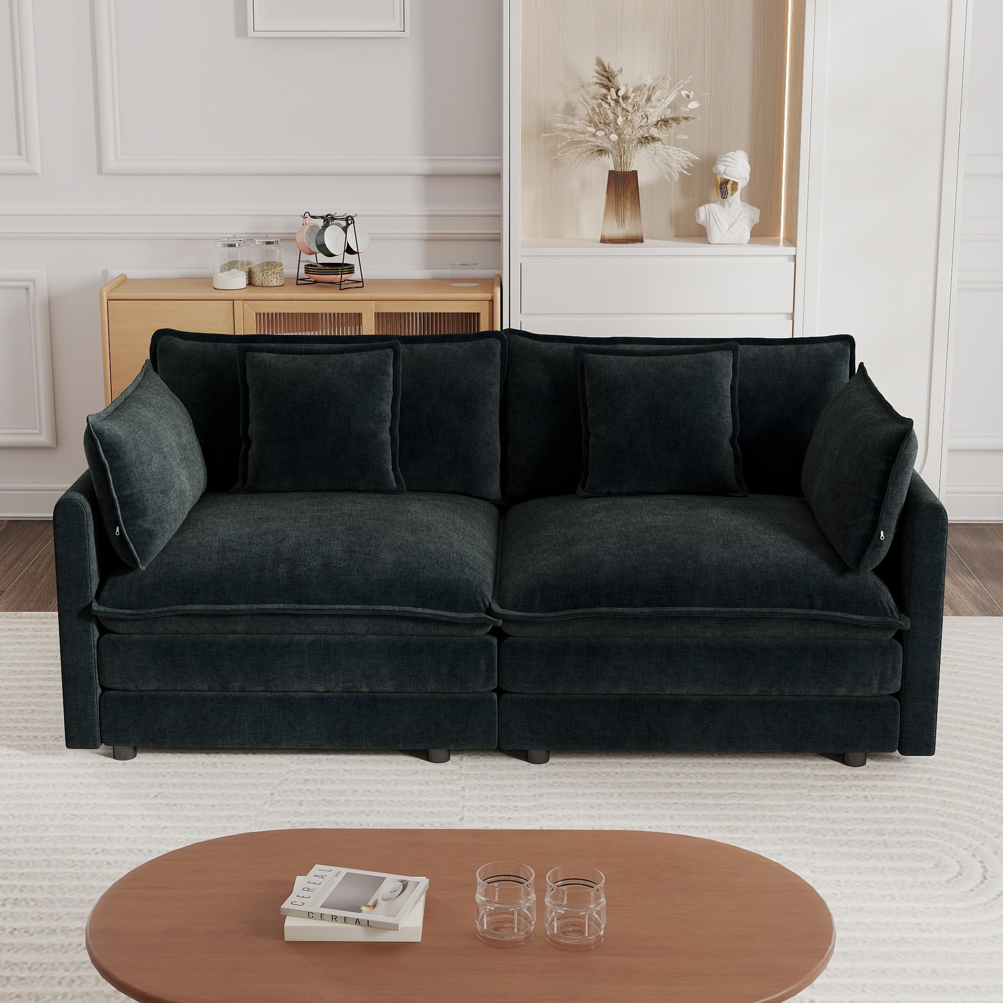 mikibama Luxury Loveseat Sofa Couch, 76" Modern Chenille Deep 2-Seater Cloud Couch with 2 Armrest Pillows and 2 Toss Pillows, Love Seat for Living