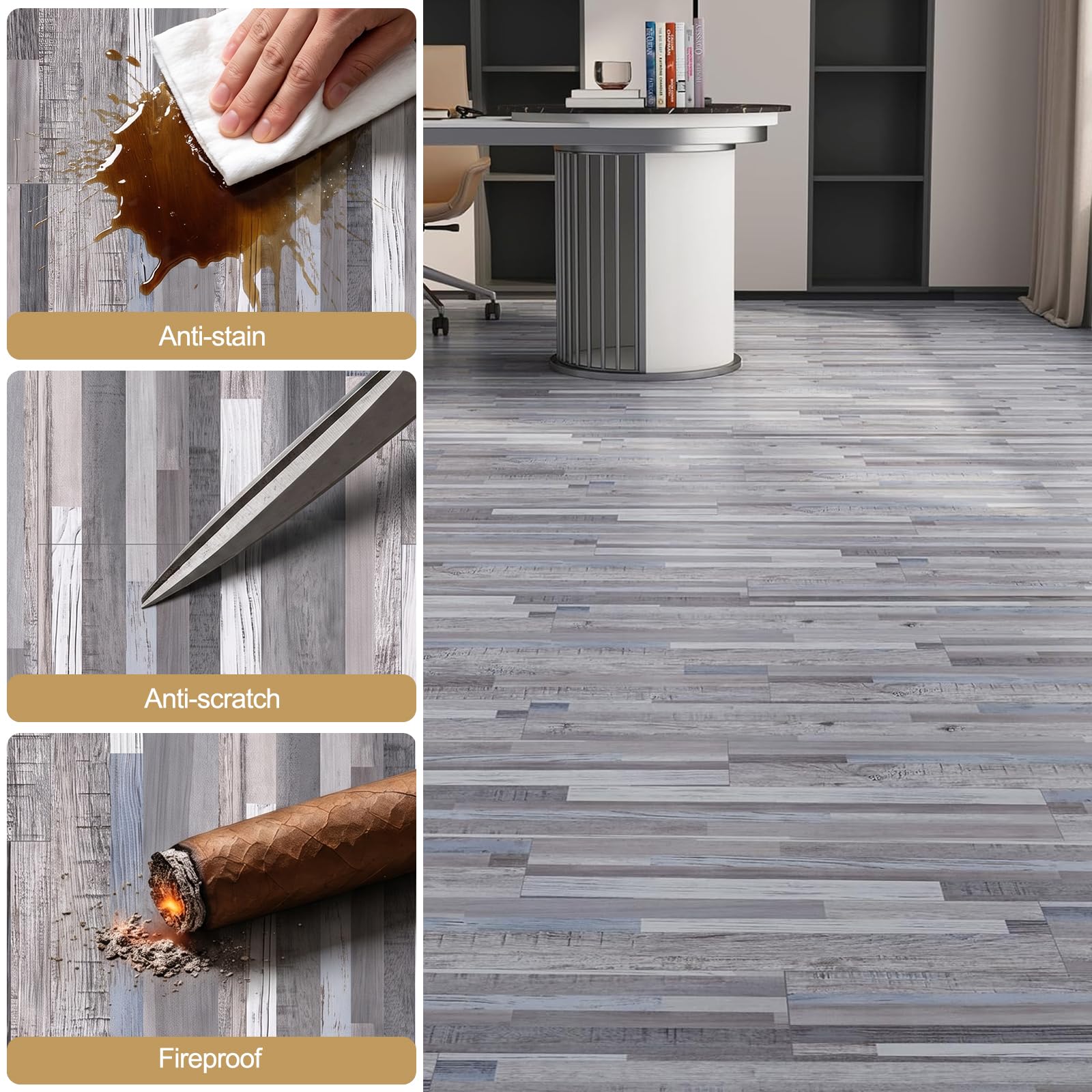 ATOPOSE - Suelo de vinilo autoadhesivo con aspecto de madera, 36 tablones