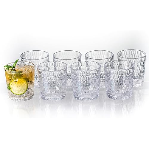 MIYOPESI Acrylic Glasses, Unbreakable BPA-Free Drinkware, Set of 8, 15oz Clear Honeycomb Modern Rocks Cups