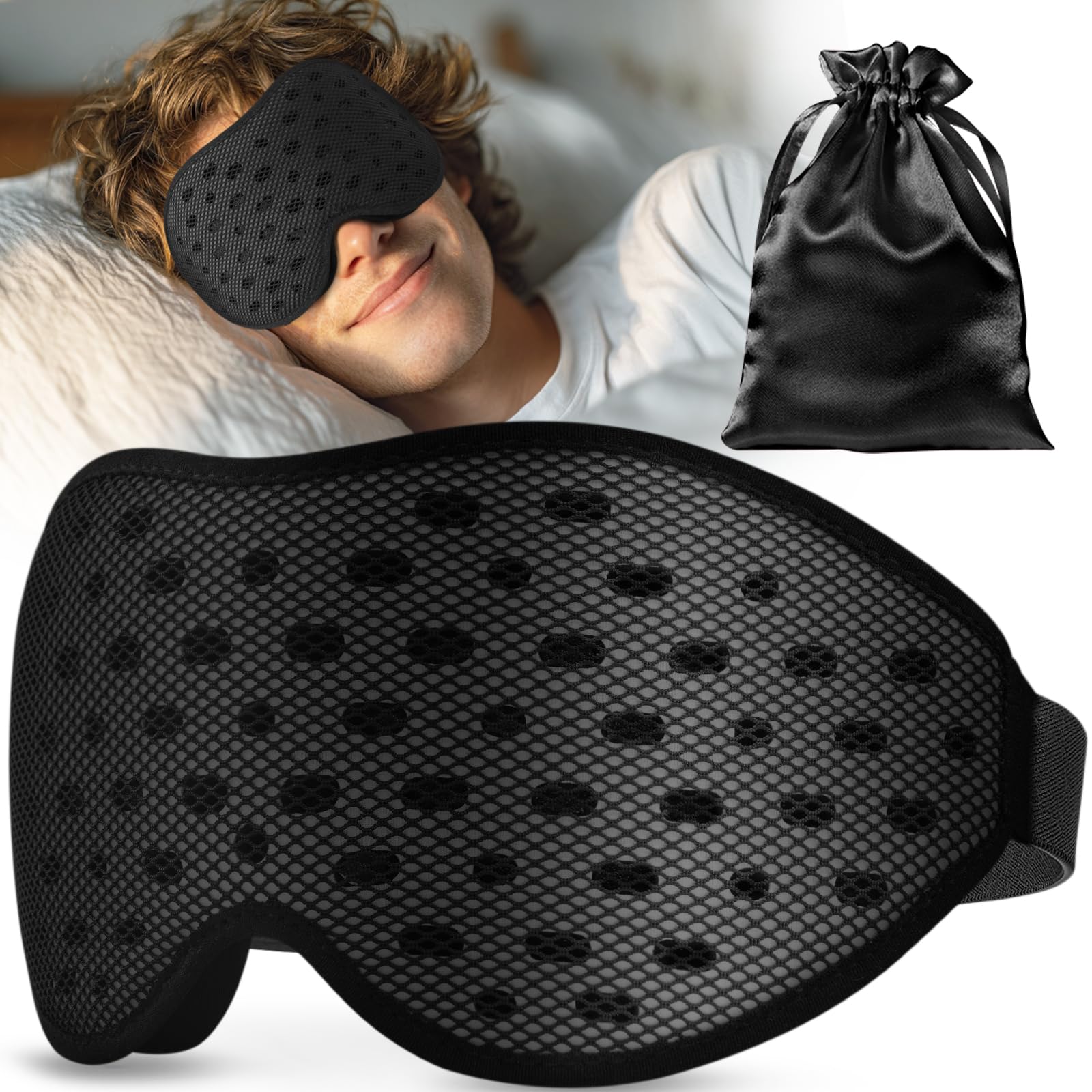Umisleep Atmungsaktive Schlafmaske für Herren & Frauen, 100% Verdunkelung für Seitenschläfer, Belüftetes Mesh gegen Schwitzen, Druckfreie 3D Schlafbrille für Reisen