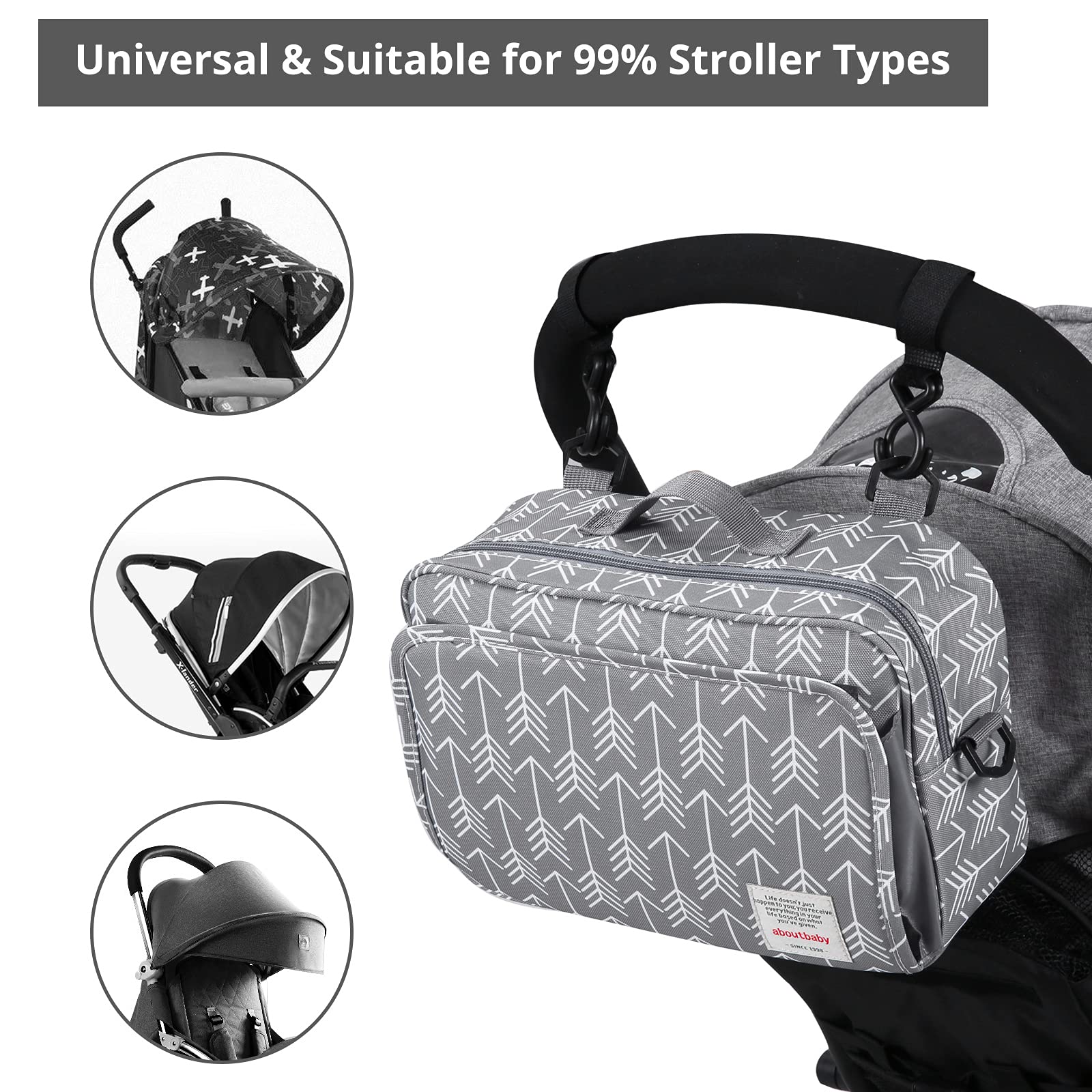 Organizer universale per passeggino con tasca isolata, per pannolini, giocattoli e snack, grigio scuro