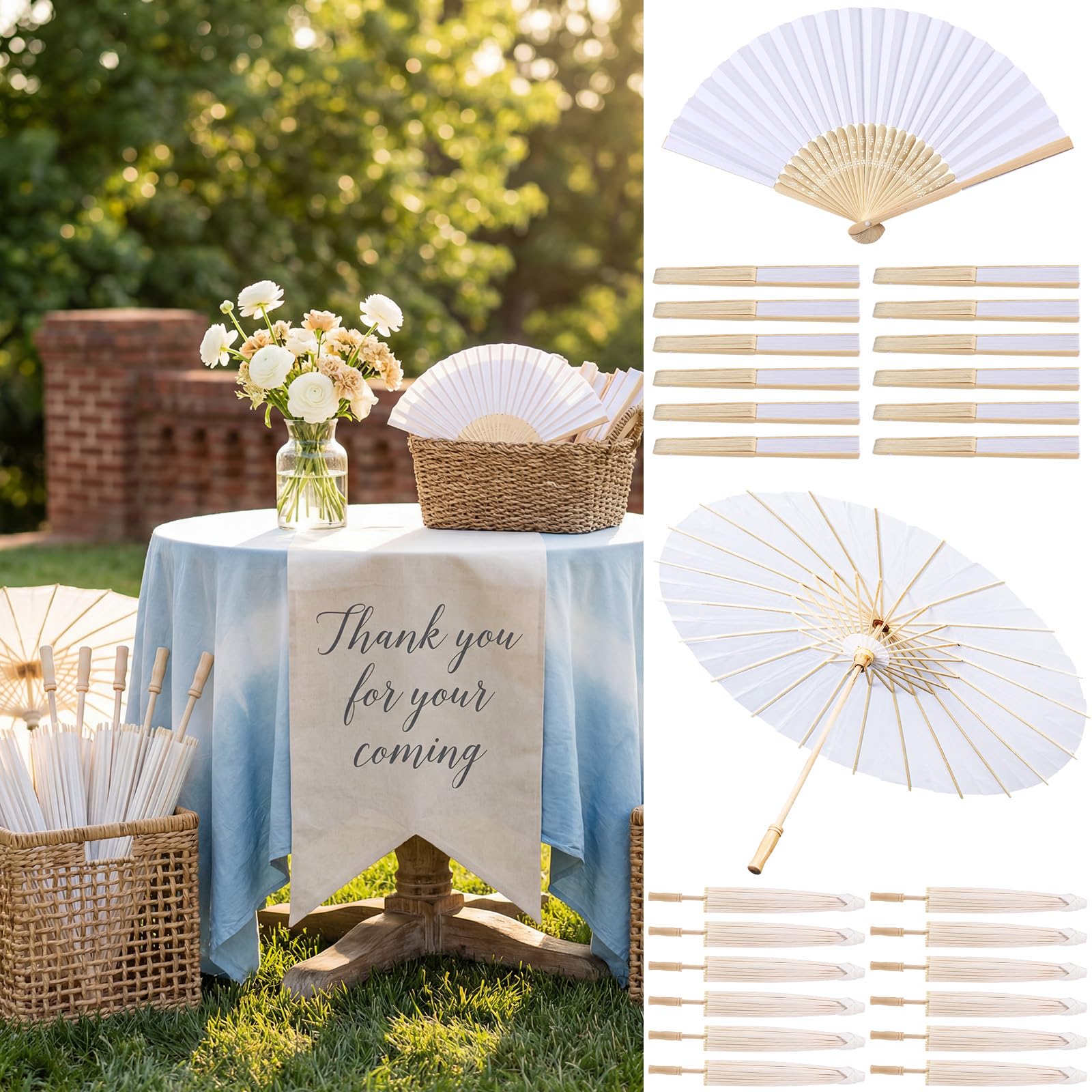 Photo 1 of FunooFuno Wedding Favors White Paper Umbrellas Hand Fan, 23.6 Inch, 60 Pcs