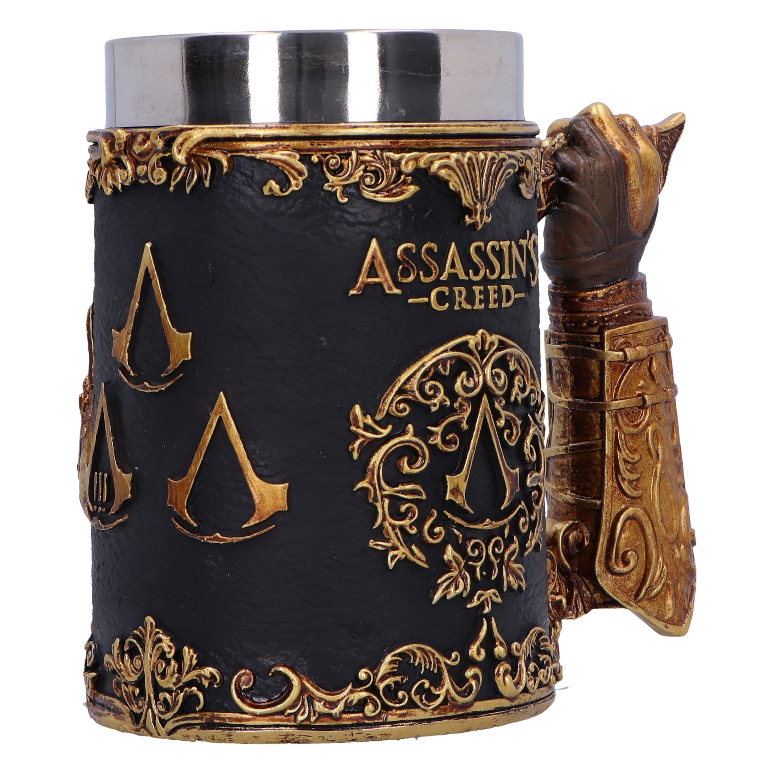 Nemesis Now Chope Assassin's Creed Through the Ages de 15,5 cm, en résine, noir/or, produit officiel Assassin's Creed, tasse à bière Assassin's Creed, moulée dans la meilleure résine, peinte à la main