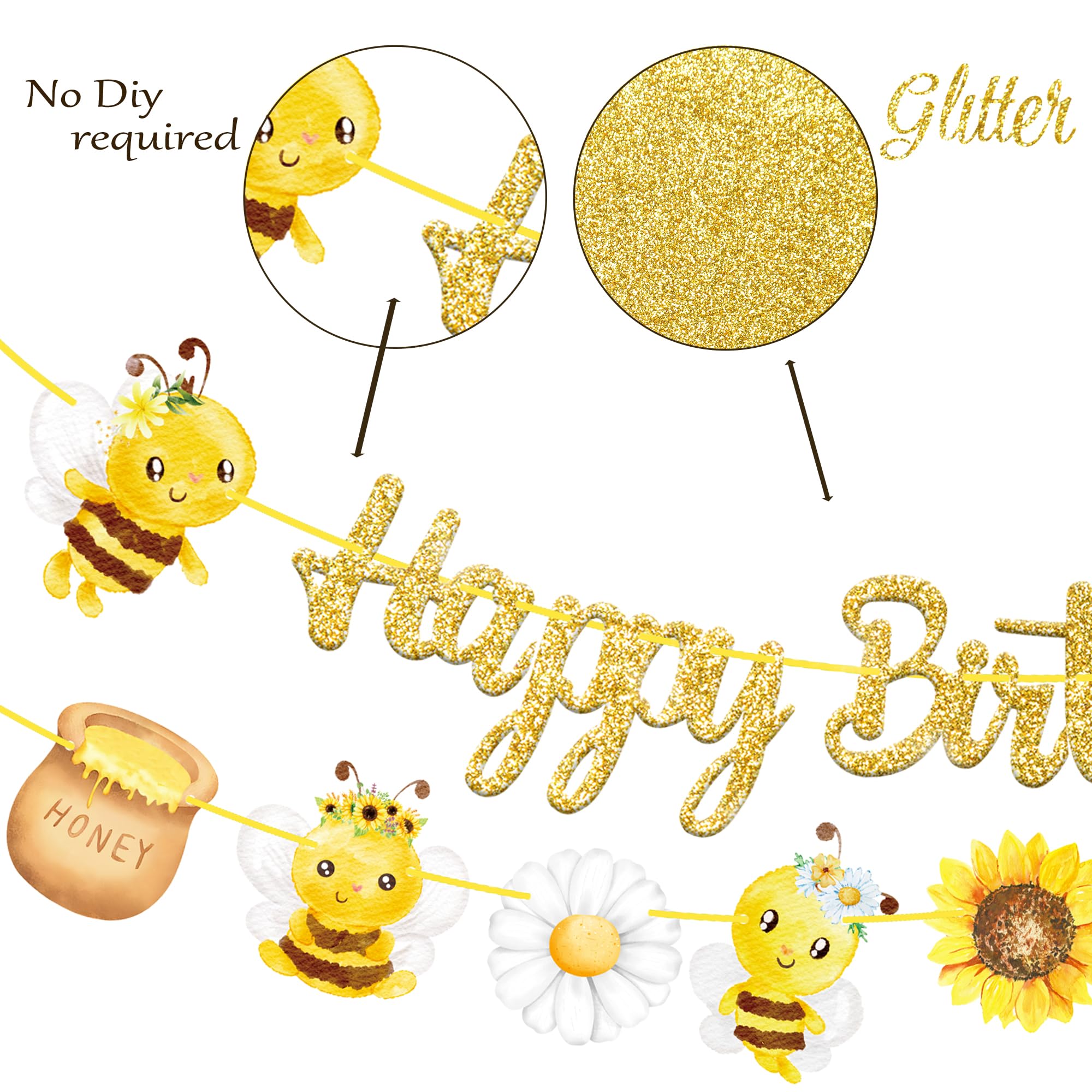 Birthday Backdrop Banner Happy Bee Day Backdrop Banner - 3.9x5.9 Ft Bee ...